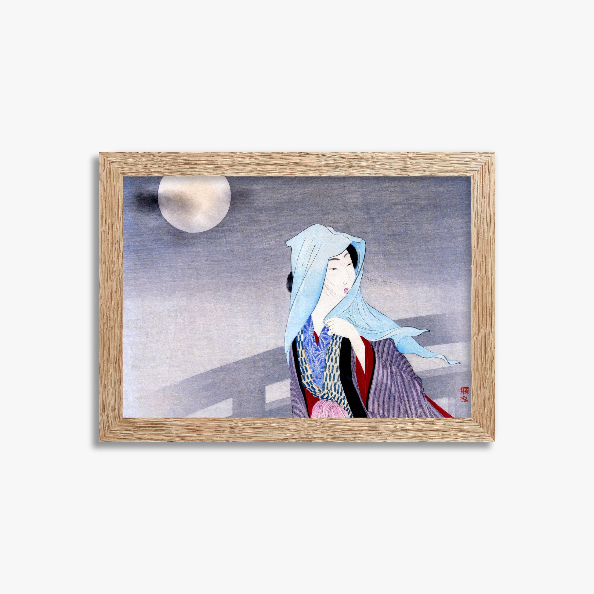 Takeuchi Keishu: Full Moon, 21x30cm Framed Art Reproduction With Raw Oak Frame
