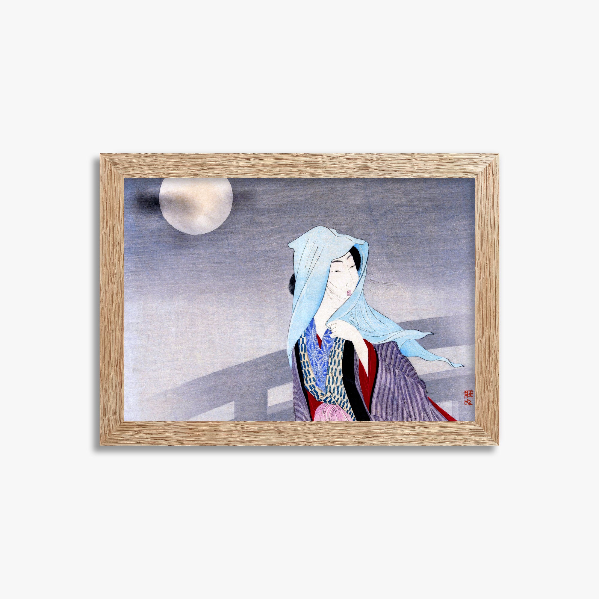 Takeuchi Keishu: Full Moon, 21x30cm Framed Art Reproduction With Raw Oak Frame