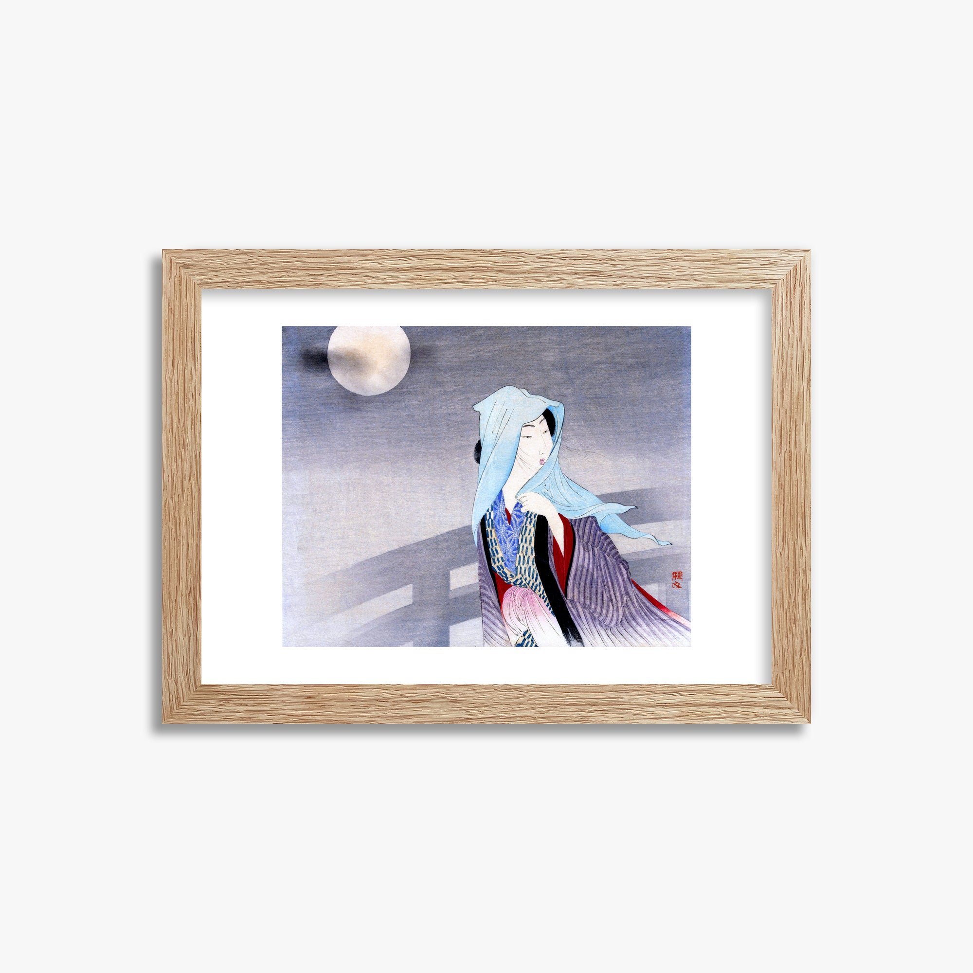 Takeuchi Keishu: Full Moon, 21x30cm Framed Art Reproduction With Raw Oak Frame