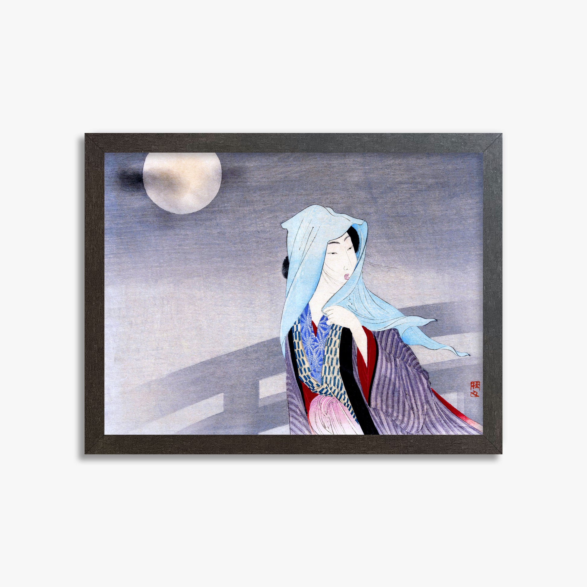 Takeuchi Keishu: Full Moon, 30x40cm Framed Art Reproduction With Espresso Frame