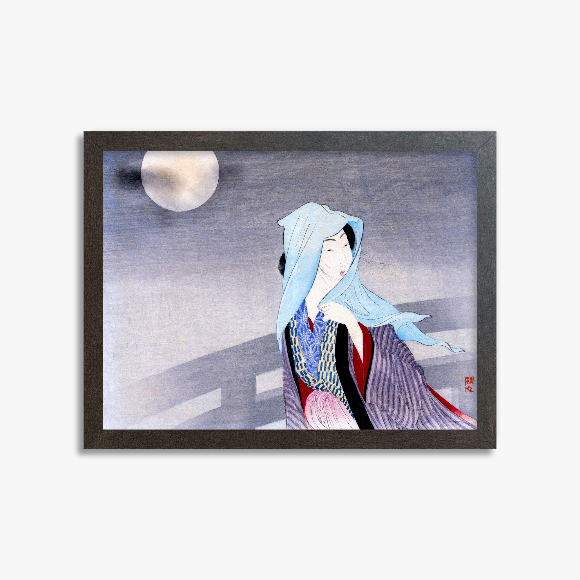 Takeuchi Keishu: Full Moon, 30x40cm Framed Art Reproduction With Espresso Frame