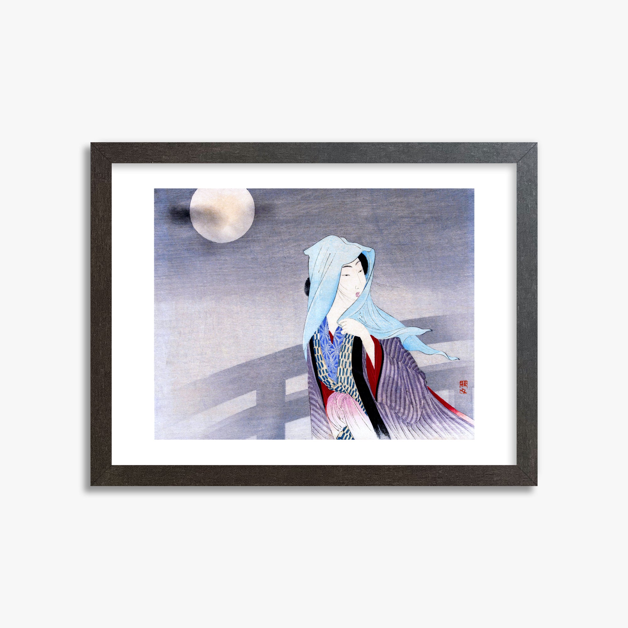 Takeuchi Keishu: Full Moon, 30x40cm Framed Art Reproduction With Espresso Frame