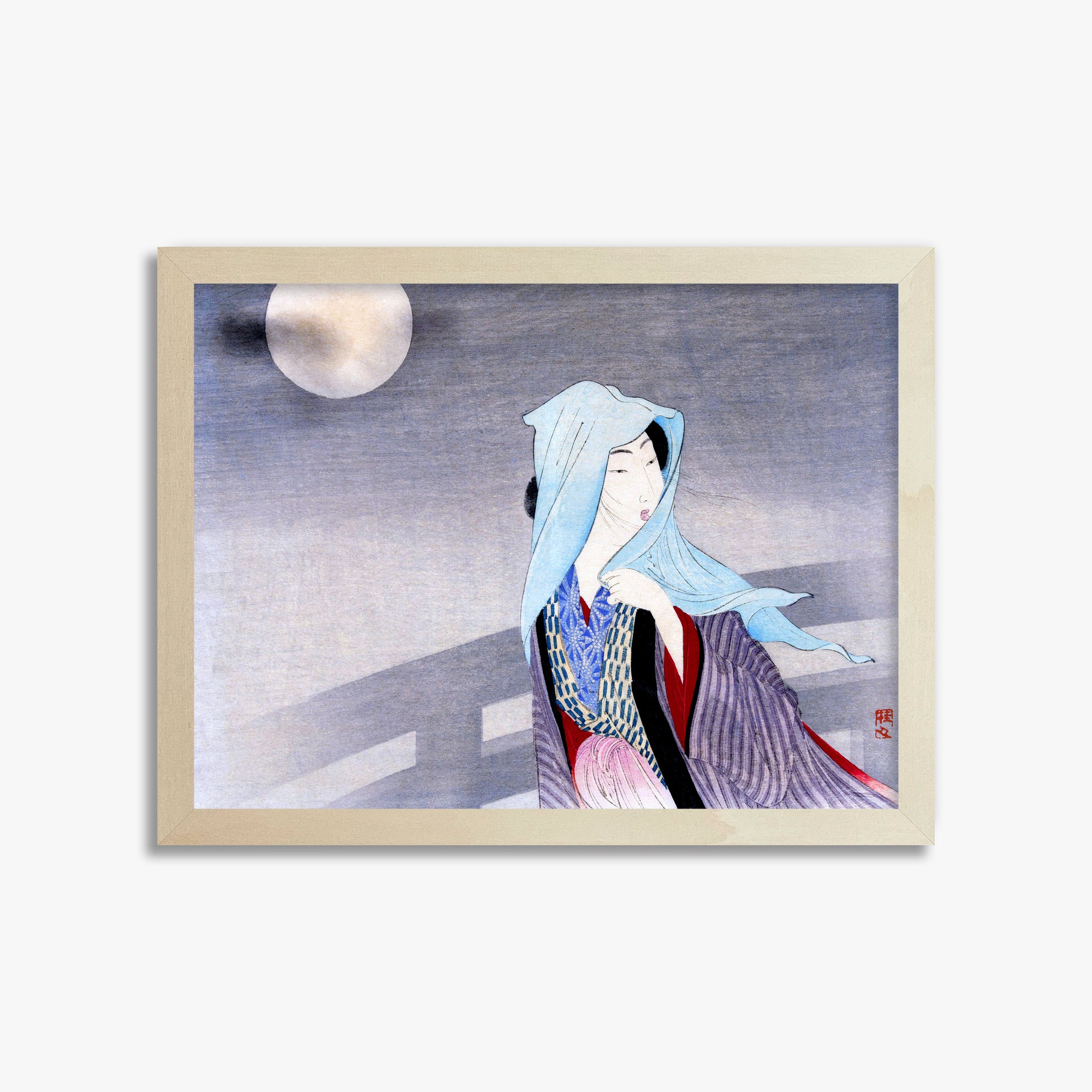 Takeuchi Keishu: Full Moon, 30x40cm Framed Art Reproduction With Lime Wood Frame