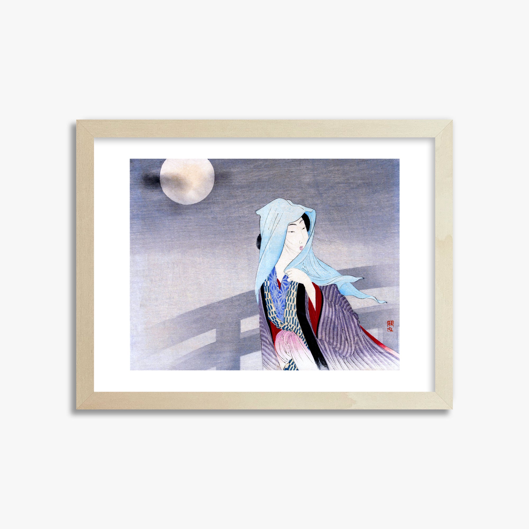 Takeuchi Keishu: Full Moon, 30x40cm Framed Art Reproduction With Lime Wood Frame