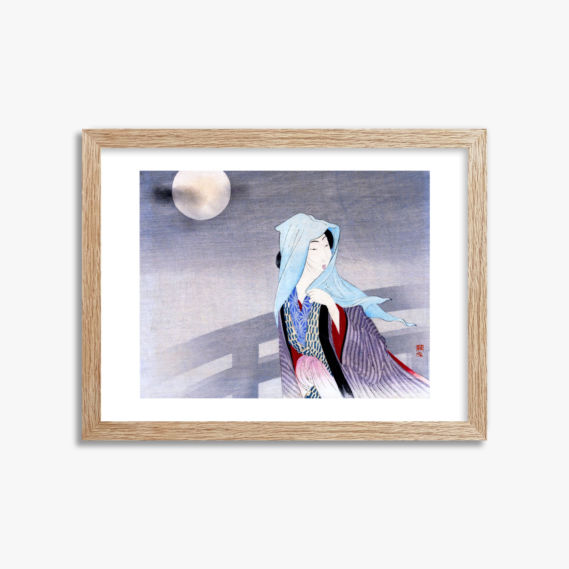 Takeuchi Keishu: Full Moon, 30x40cm Framed Art Reproduction With Raw Oak Frame