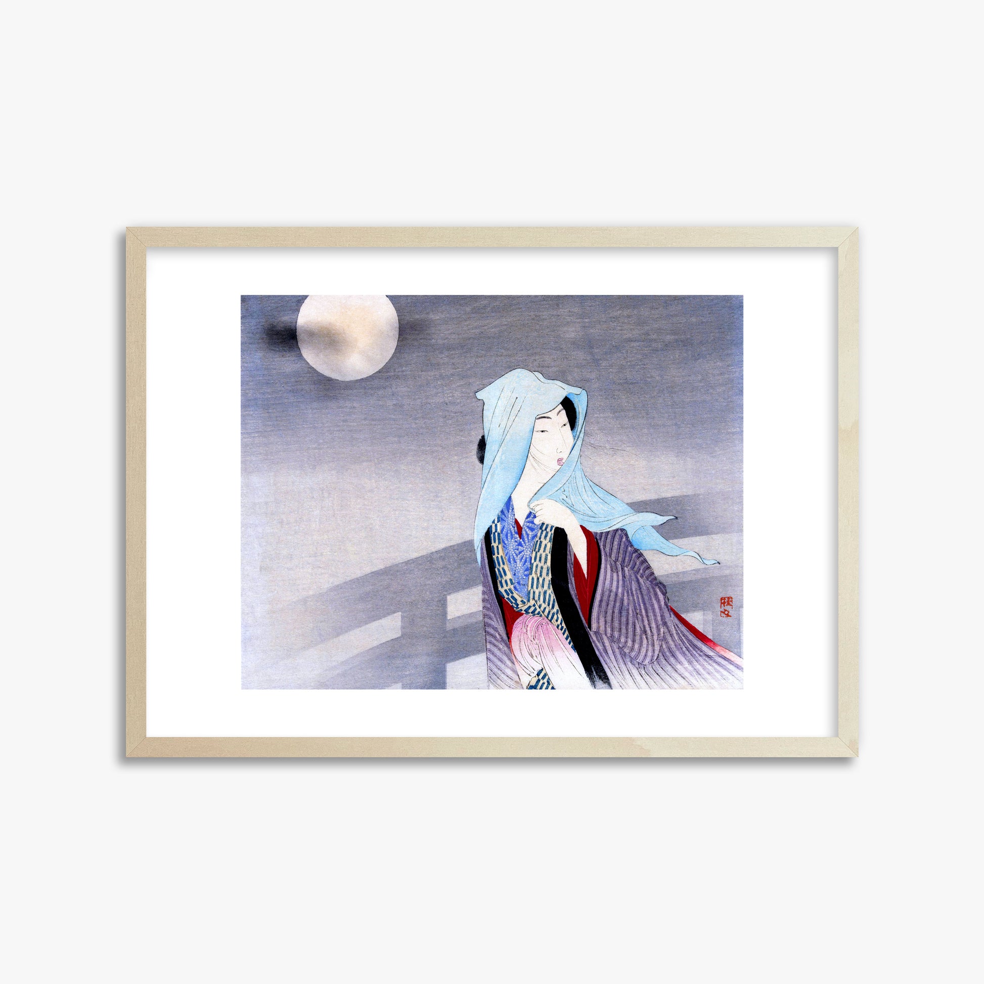 Takeuchi Keishu: Full Moon, 50x70cm Framed Art Reproduction With Lime Wood Frame