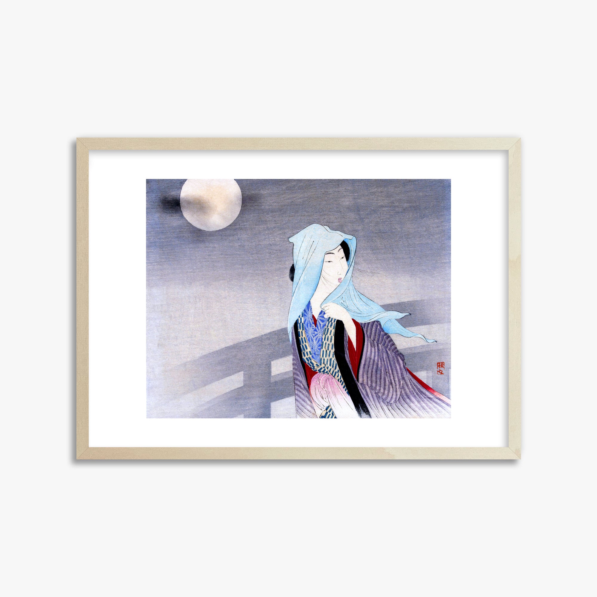 Takeuchi Keishu: Full Moon, 50x70cm Framed Art Reproduction With Lime Wood Frame