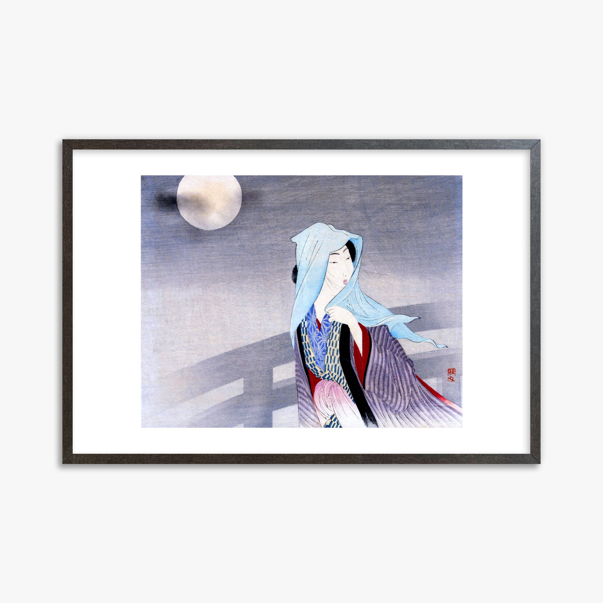 Takeuchi Keishu: Full Moon, 61x91cm Framed Art Reproduction With Espresso Frame
