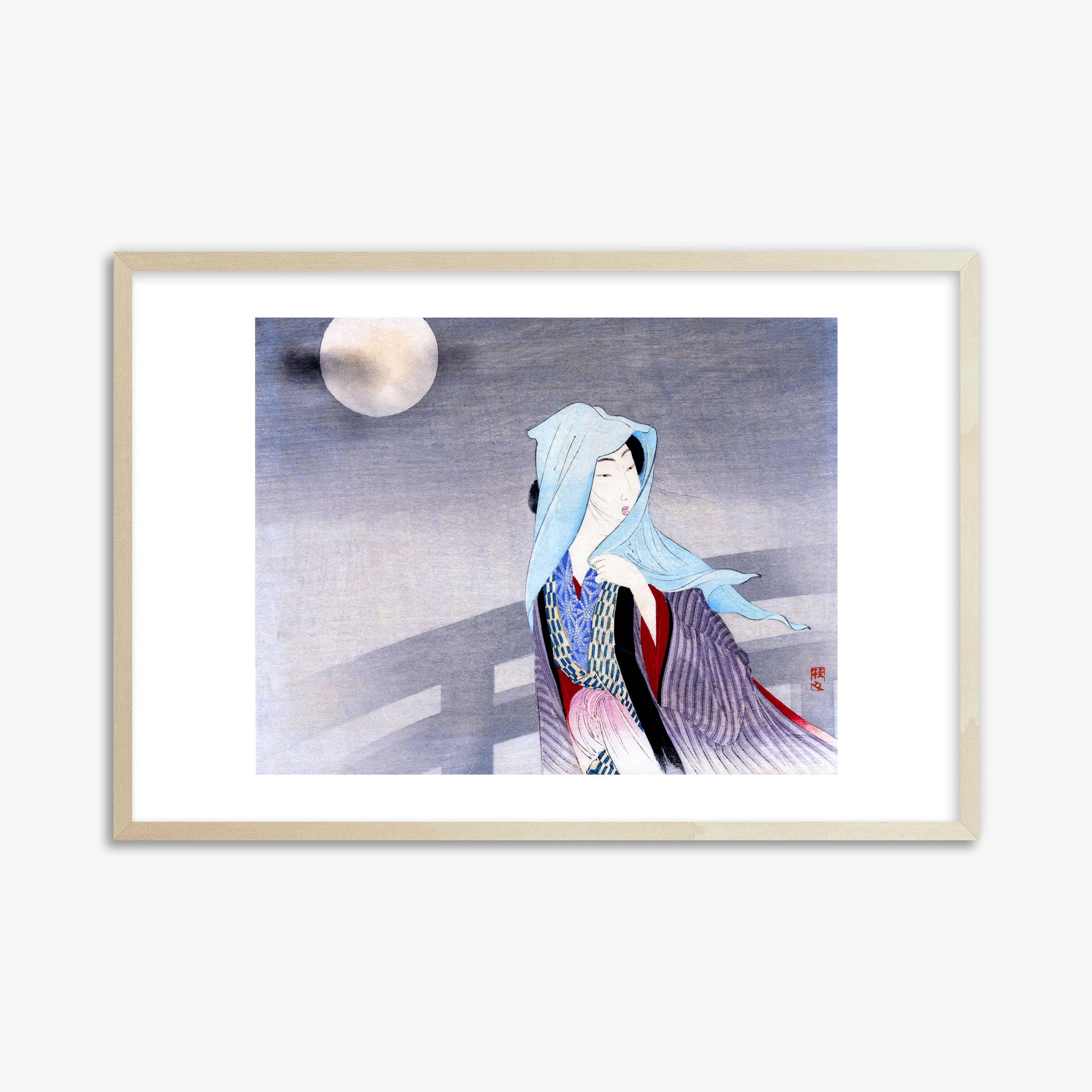 Takeuchi Keishu: Full Moon, 61x91cm Framed Art Reproduction With Lime Wood Frame