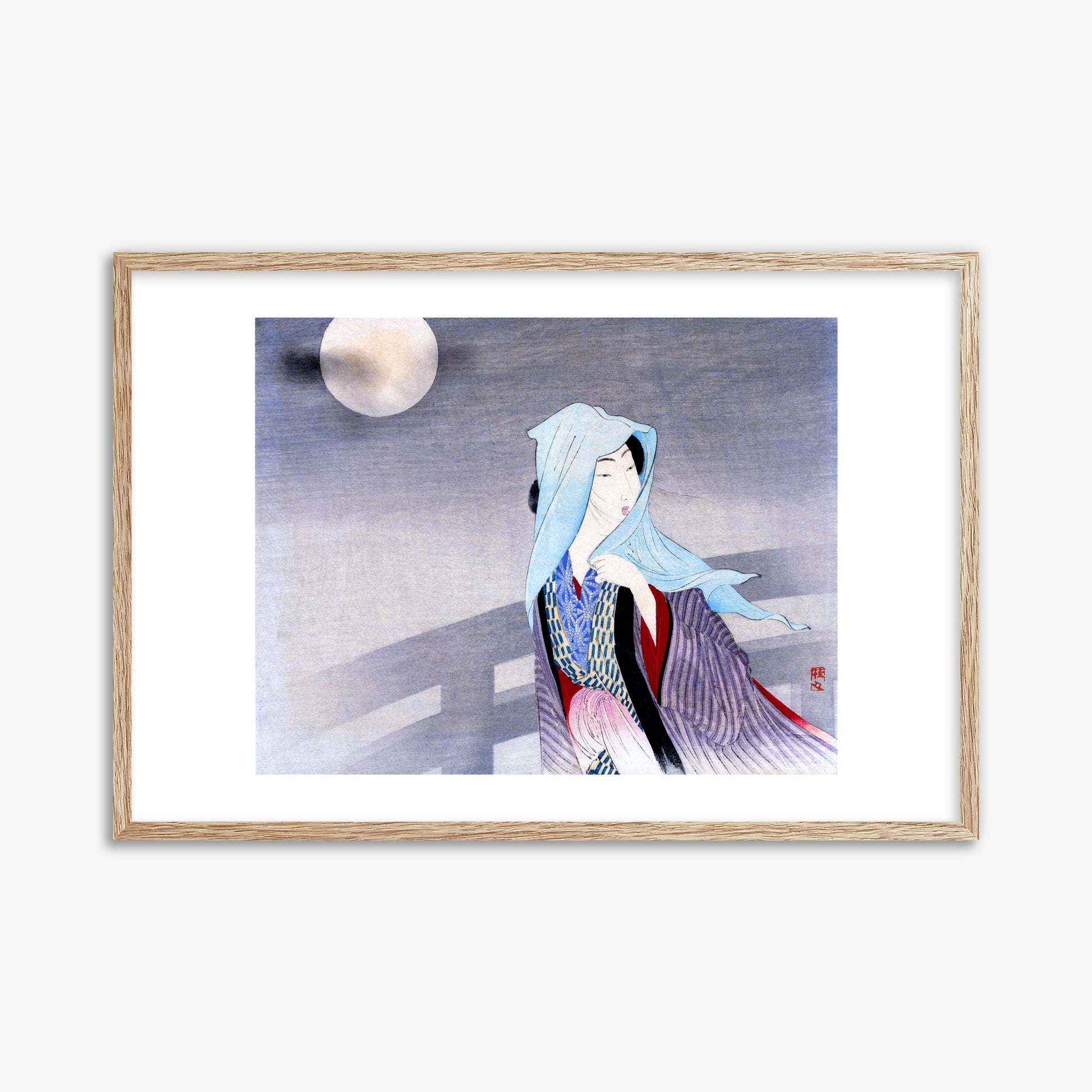 Takeuchi Keishu: Full Moon, 61x91cm Framed Art Reproduction With Raw Oak Frame