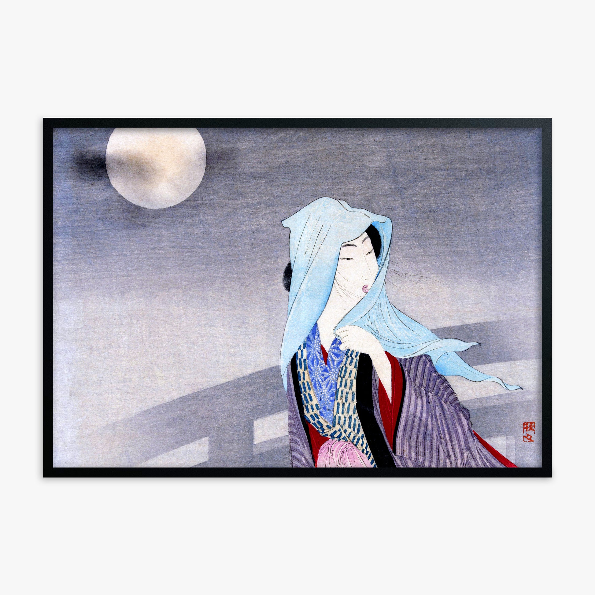 Takeuchi Keishu: Full Moon, Black Framed Art Reproduction With Black Frame