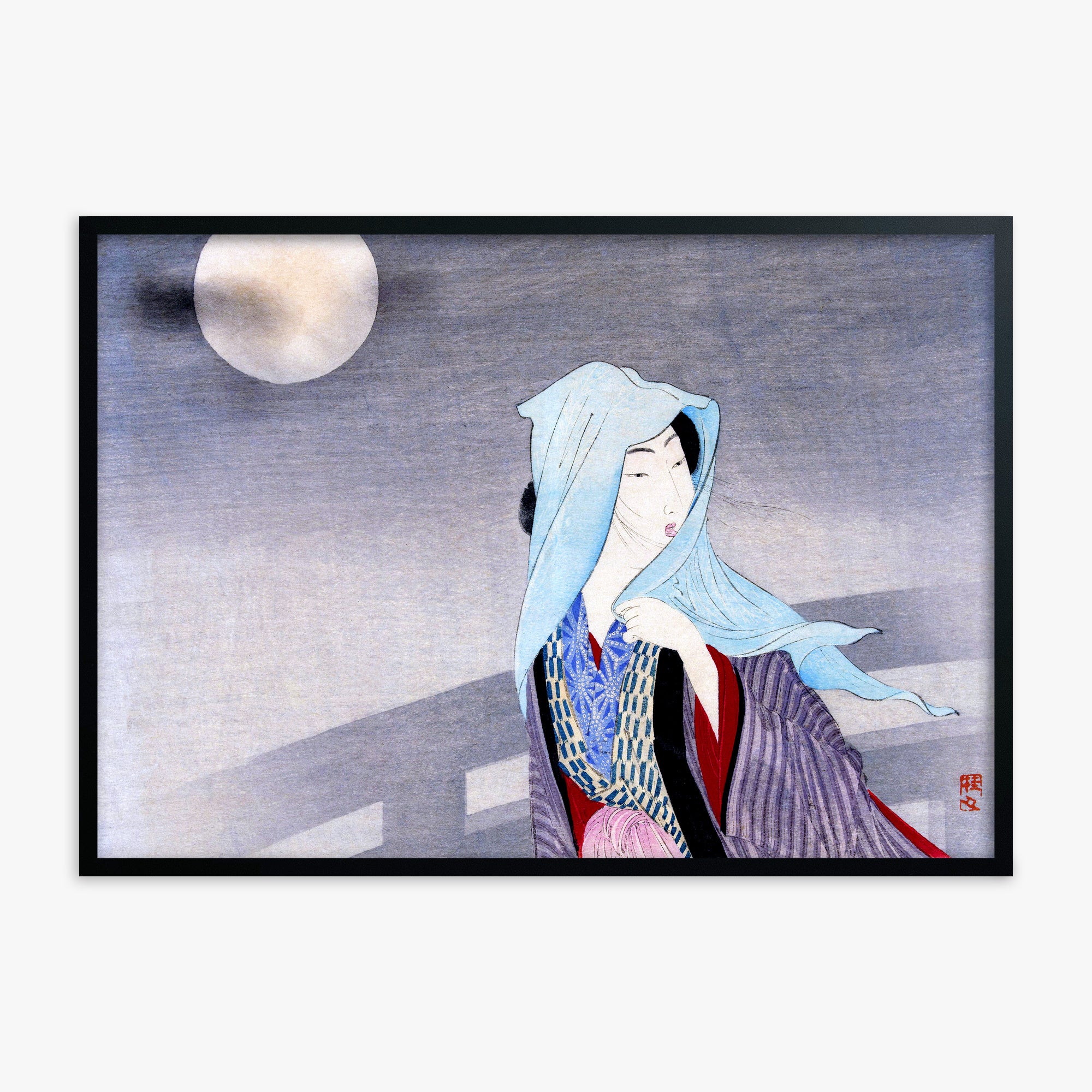 Takeuchi Keishu: Full Moon, Black Framed Art Reproduction With Black Frame