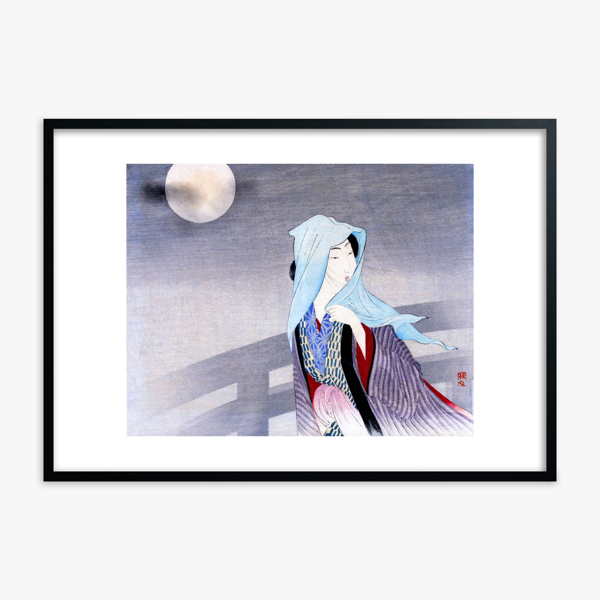 Takeuchi Keishu: Full Moon, Black Framed Art Reproduction With Black Frame