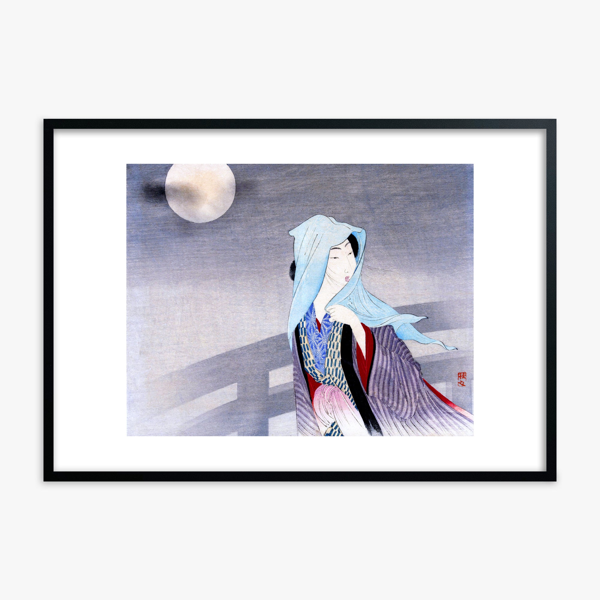 Takeuchi Keishu: Full Moon, Black Framed Art Reproduction With Black Frame