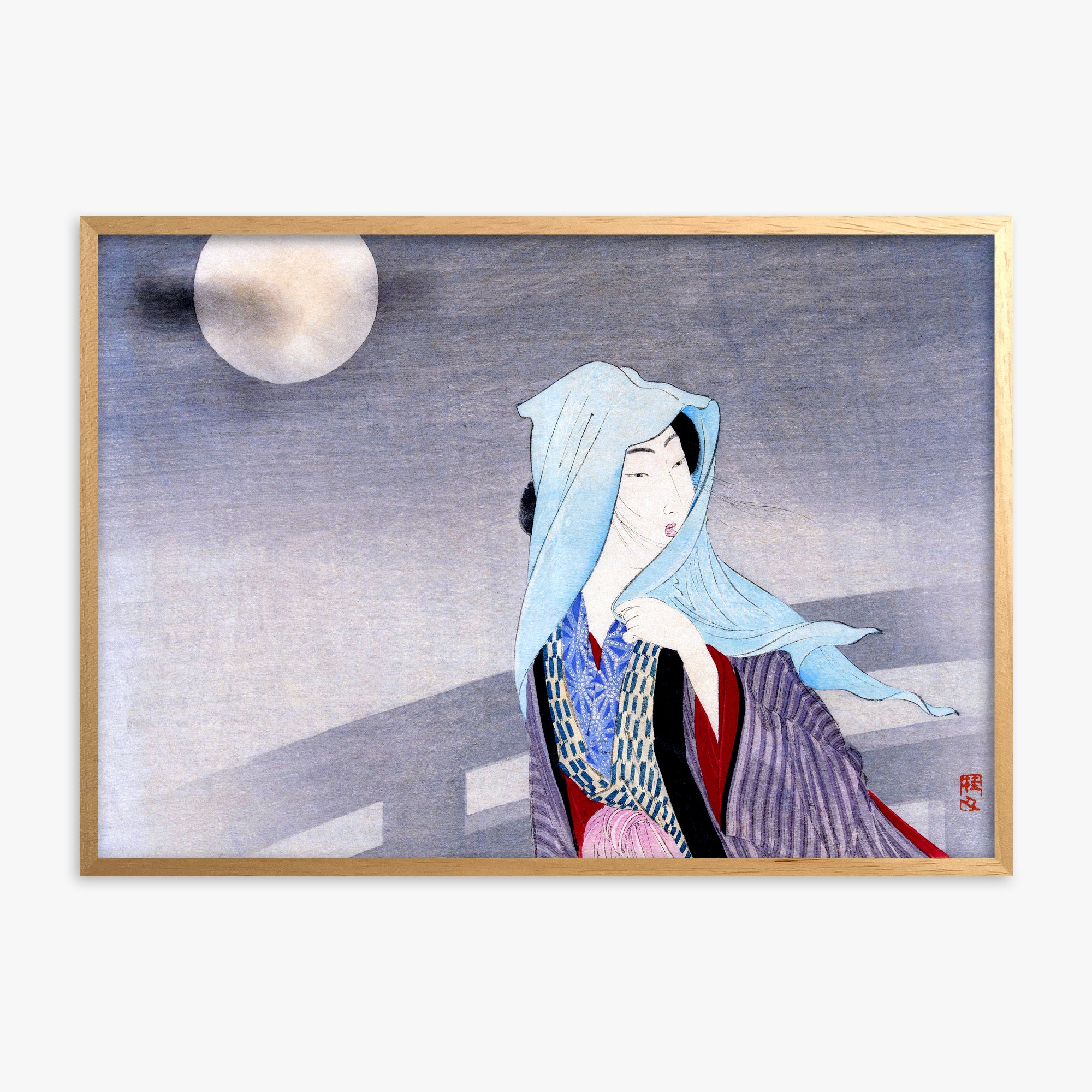 Takeuchi Keishu: Full Moon, Oak Framed Art Reproduction With Oak Frame