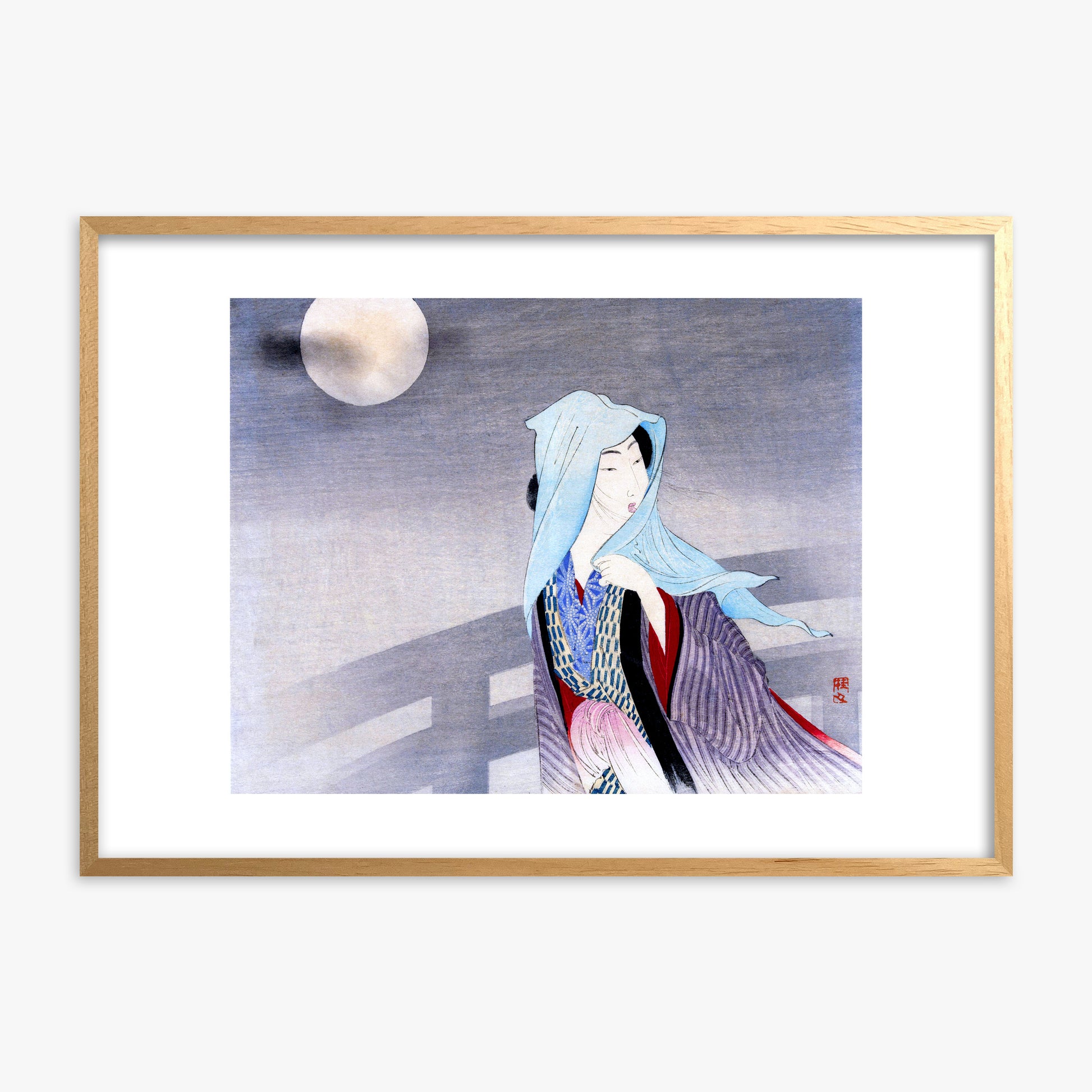 Takeuchi Keishu: Full Moon, Oak Framed Art Reproduction With Oak Frame