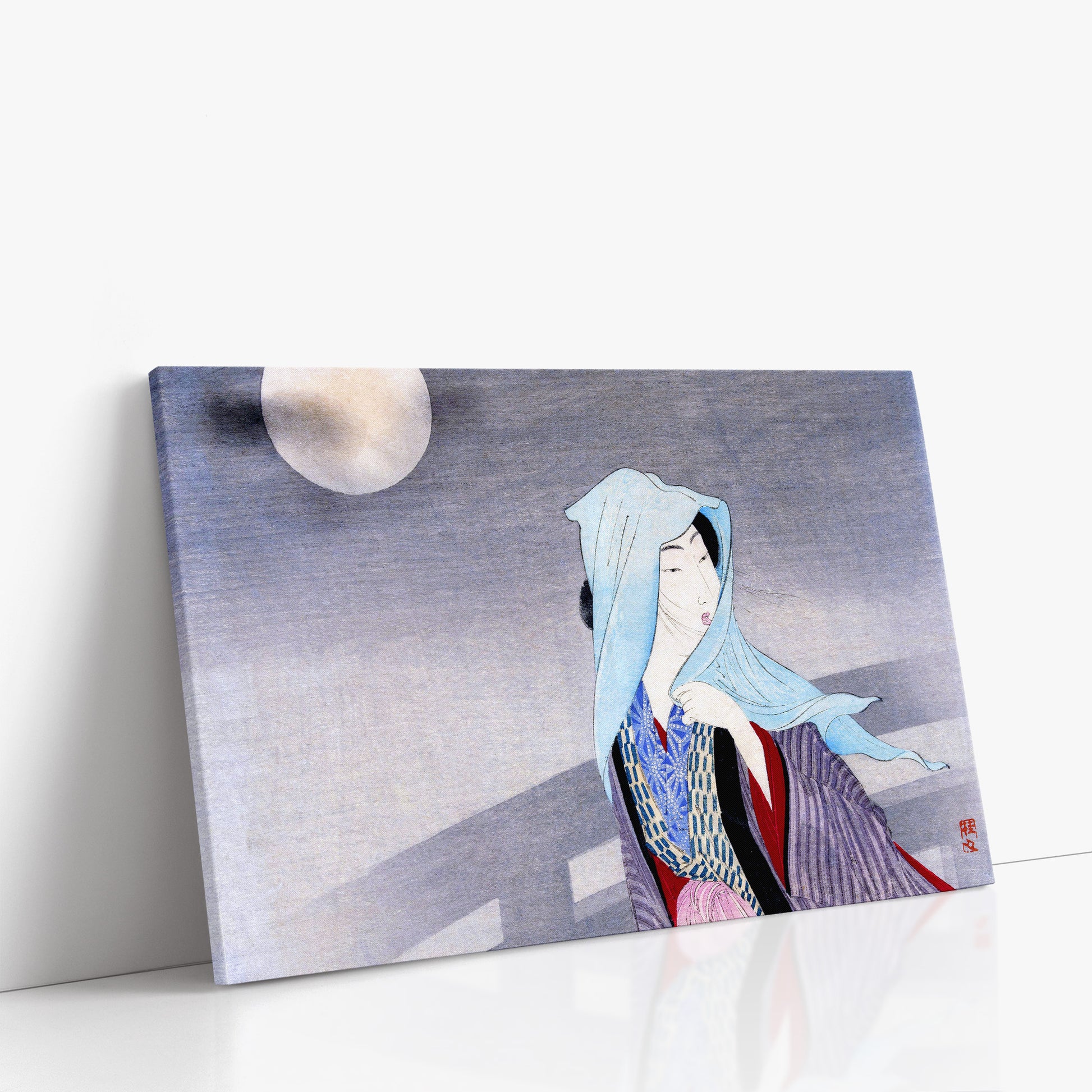 Takeuchi Keishu: Full Moon, 90x60cm Satin Canvas Art Reproduction Left Angle