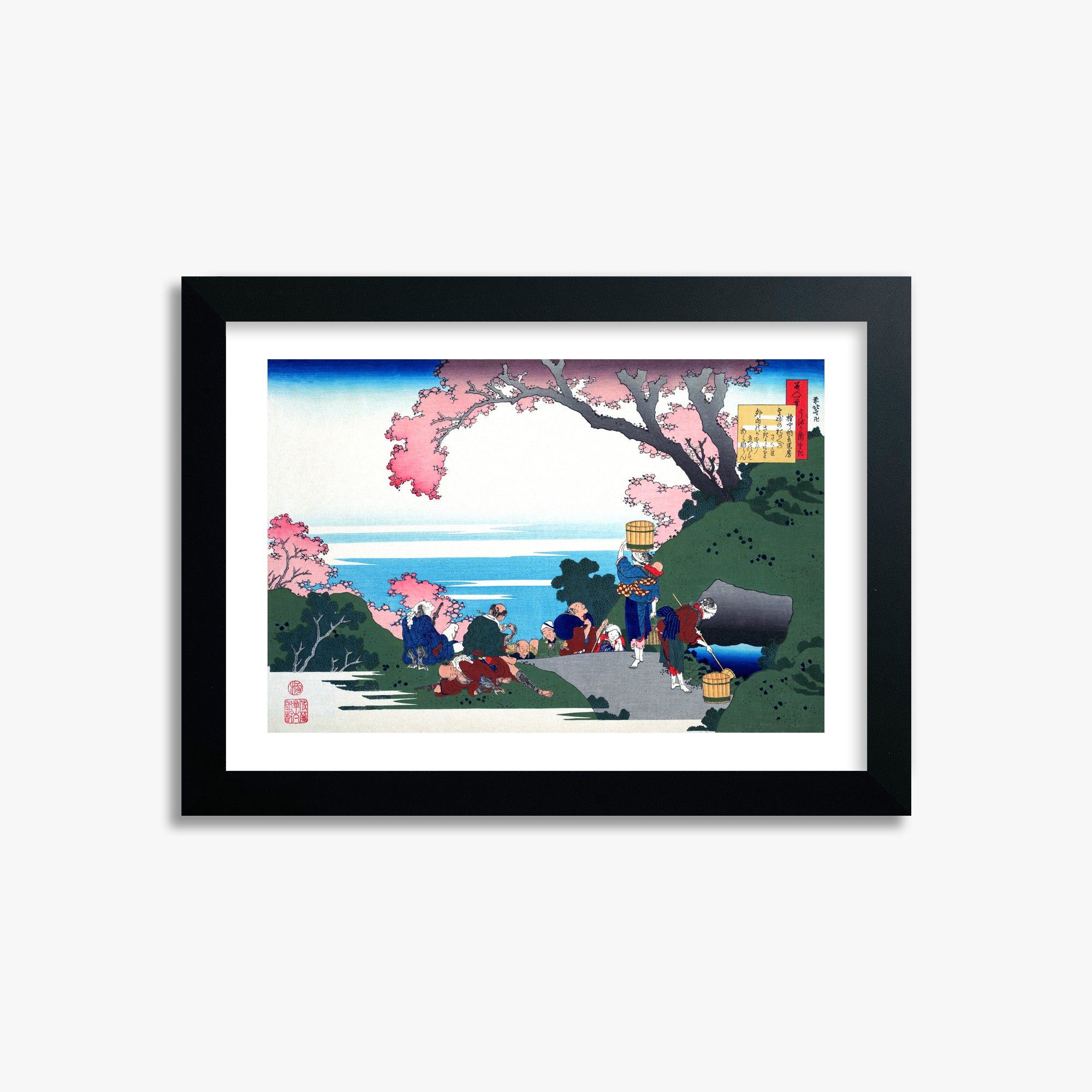Katsushika Hokusai: Poem by Gon-chûnagon Masafusa, 21x30cm Framed Art Reproduction With Black Frame