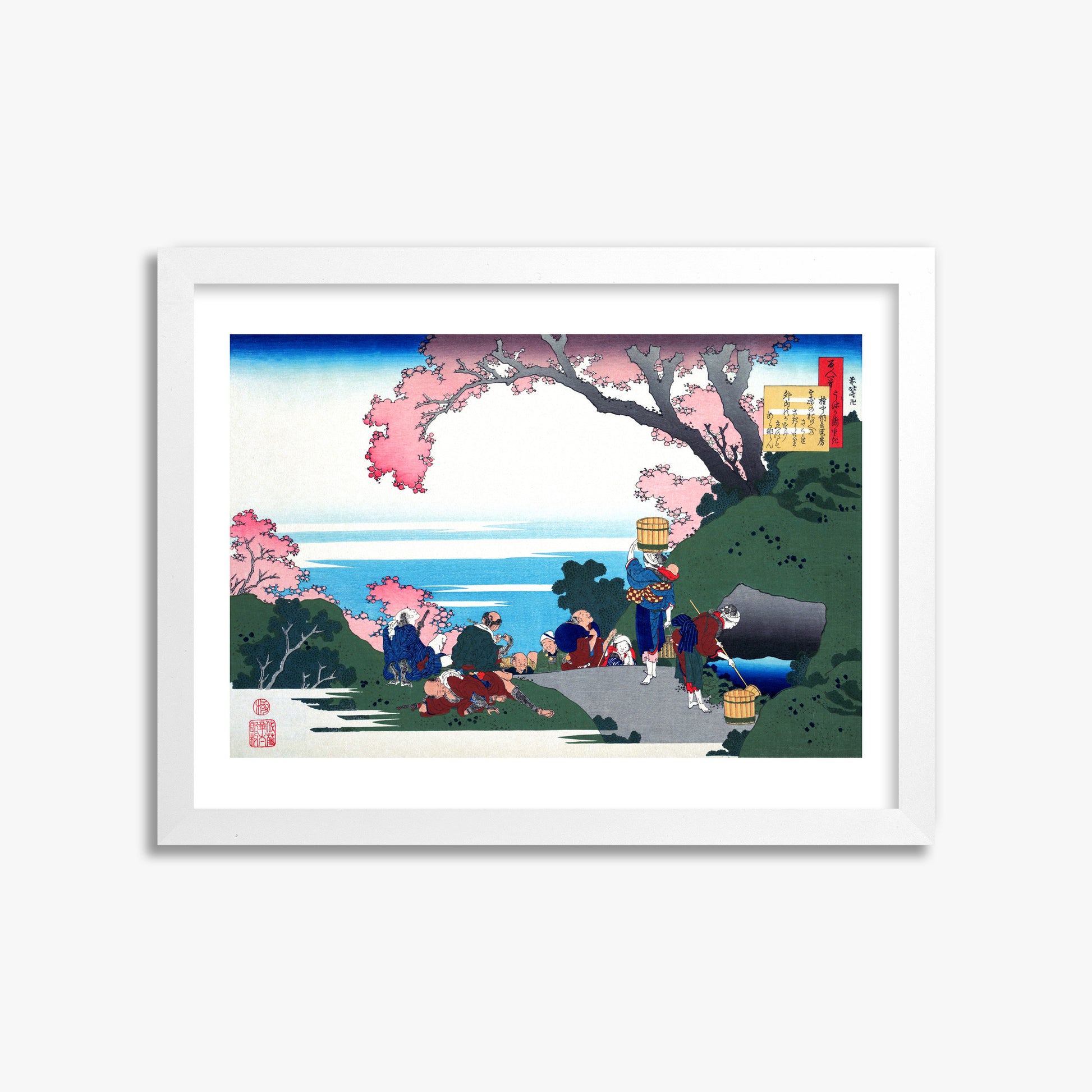 Katsushika Hokusai: Poem by Gon-chûnagon Masafusa, 30x40cm Framed Art Reproduction With White Frame
