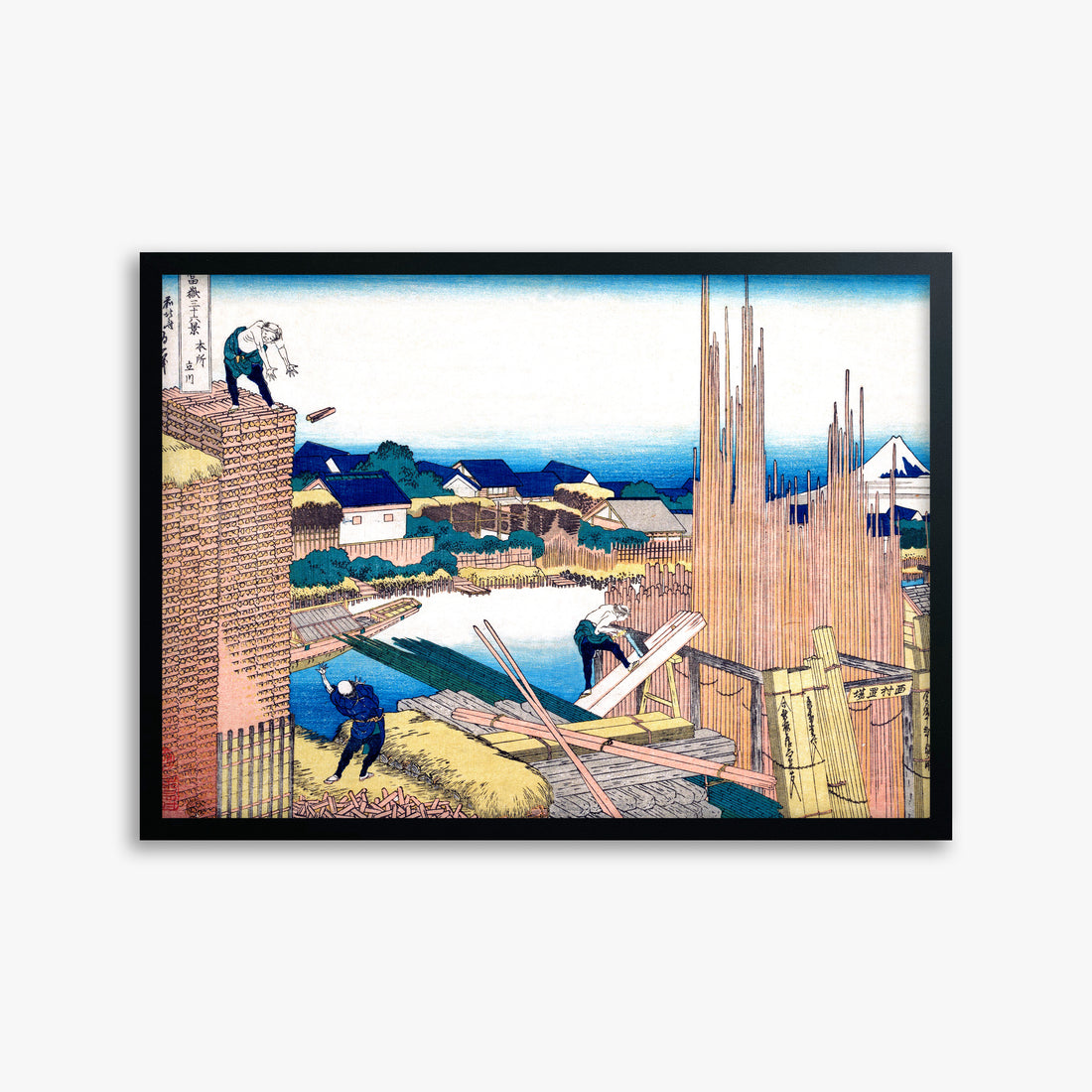 Katsushika Hokusai: Tatekawa in Honjō, 50x70cm Framed Art Reproduction With Black Frame