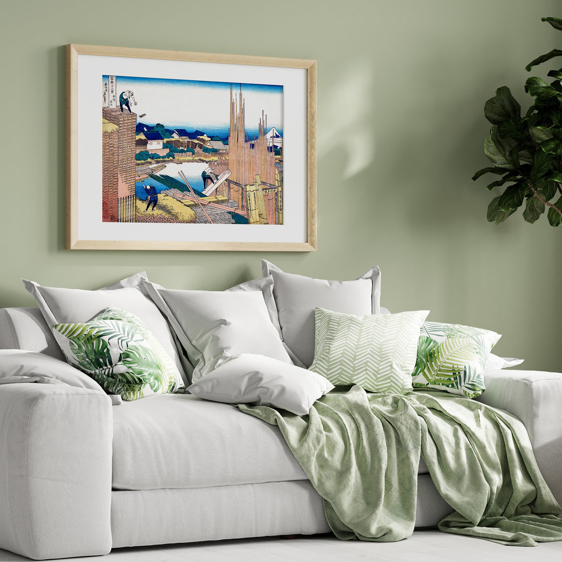 Katsushika Hokusai: Tatekawa in Honjō, 50x70cm Framed Art Reproduction With Black Frame
