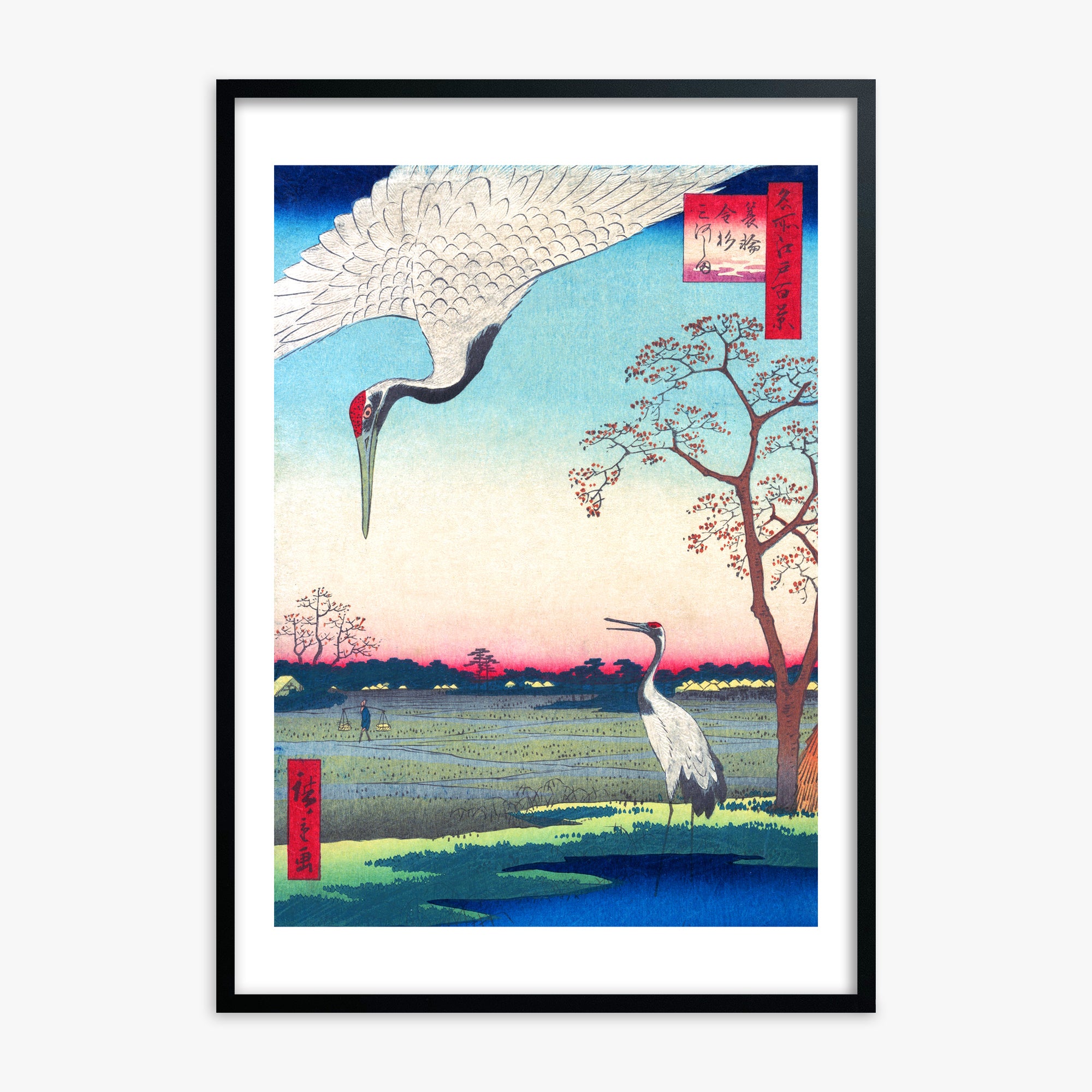 Utagawa Hiroshige: Minowa, Kanasugi at Mikawashima, 70x100cm Black Framed Art Reproduction