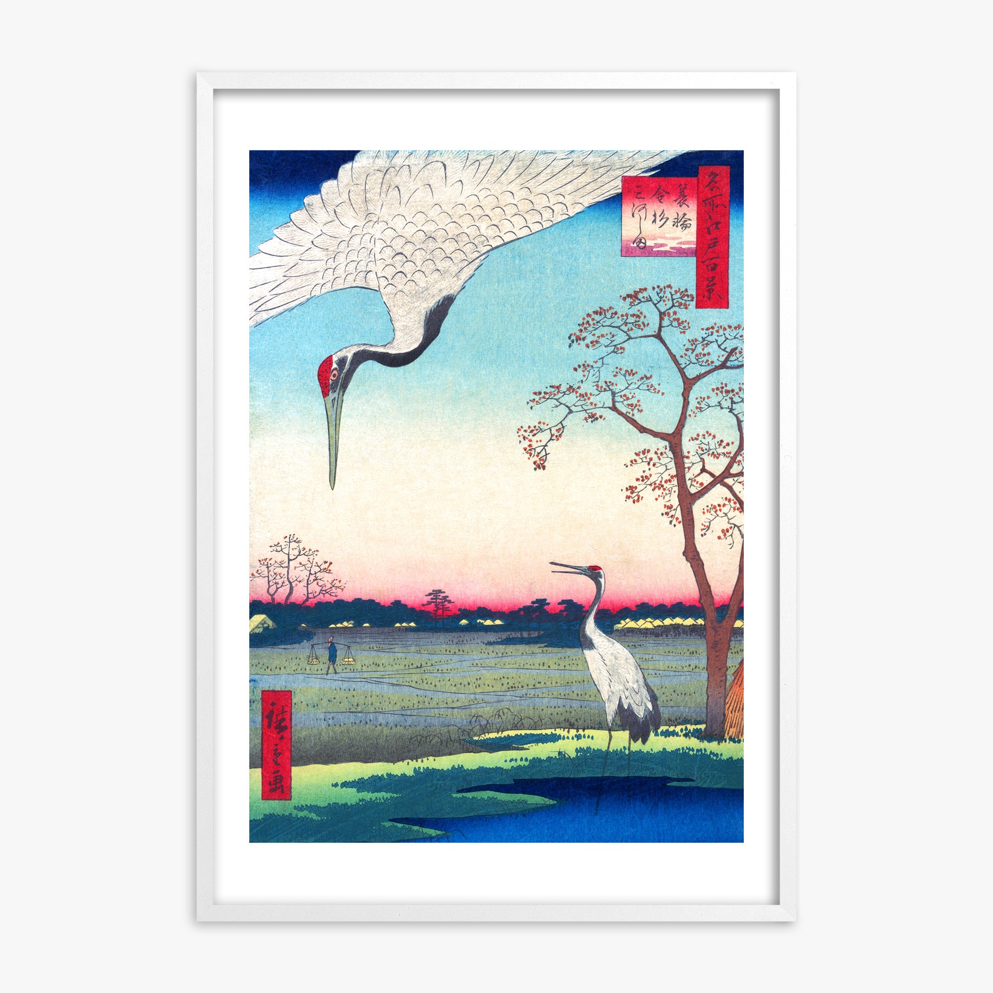 Utagawa Hiroshige: Minowa, Kanasugi at Mikawashima, 70x100cm Whitek Framed Art Reproduction