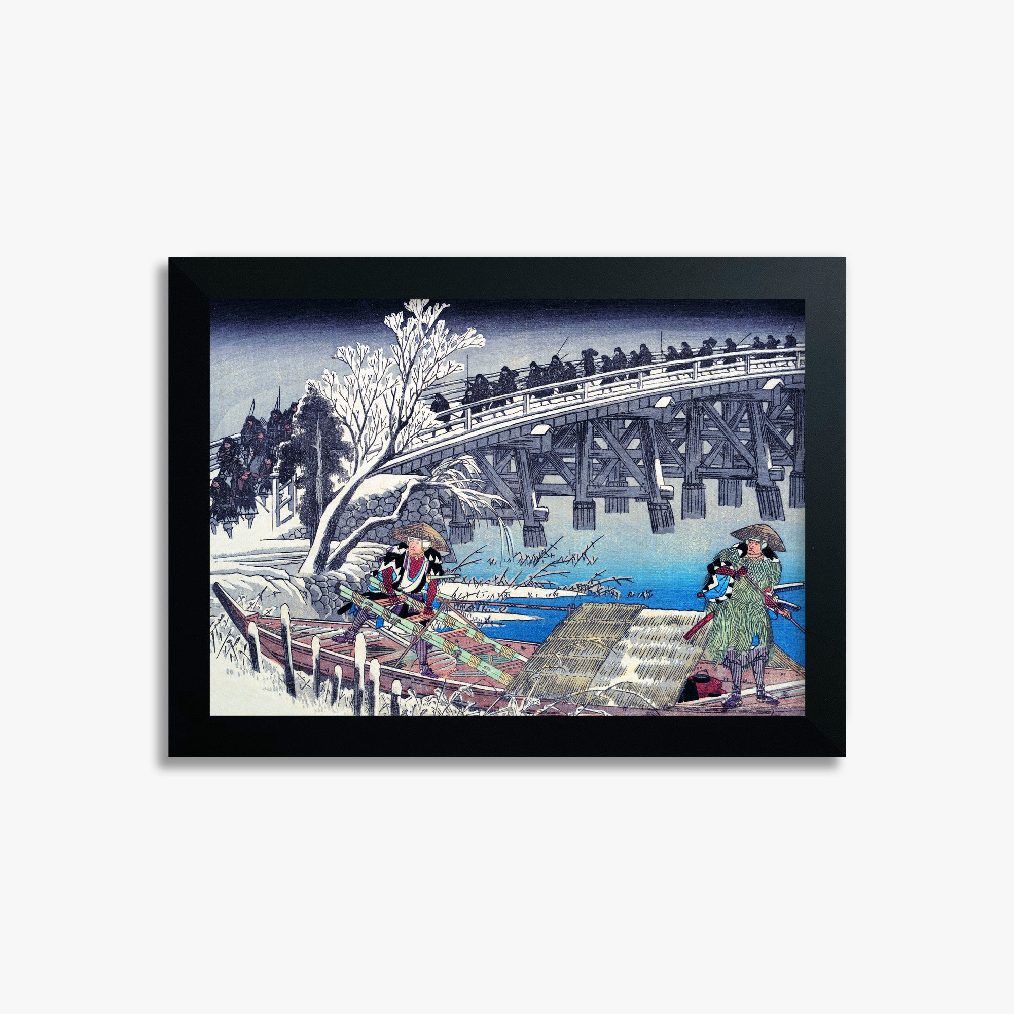 Utagawa Hiroshige: Scene I in Act XI of Chushingura, 21x30cm Framed Art Reproduction With Black Frame
