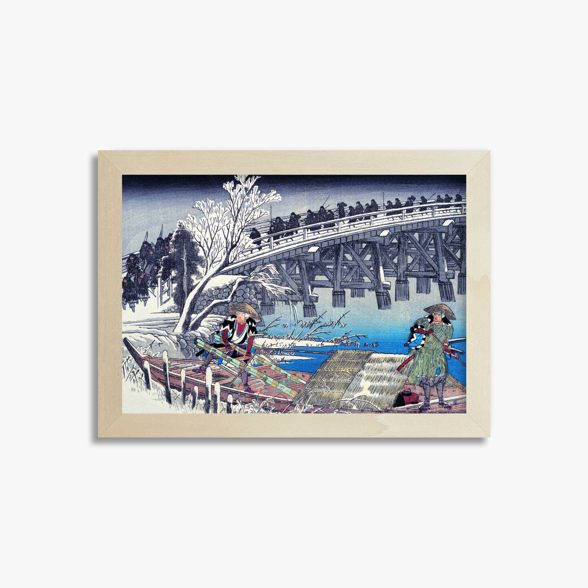 Utagawa Hiroshige: Scene I in Act XI of Chushingura, 21x30cm Framed Art Reproduction With Lime Wood Frame