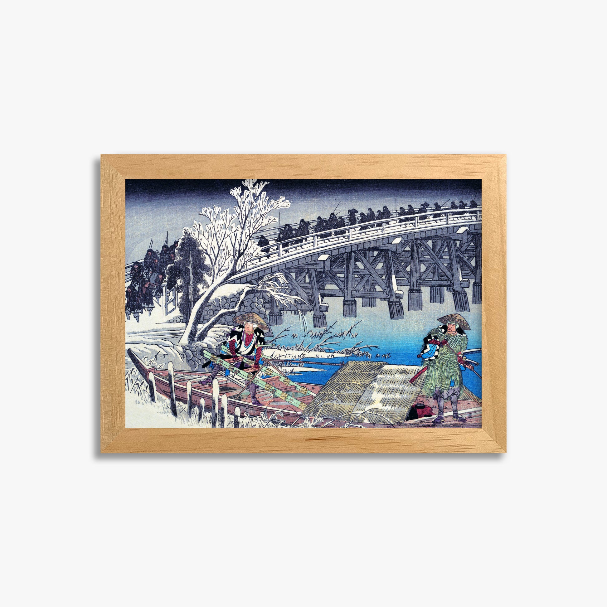 Utagawa Hiroshige: Scene I in Act XI of Chushingura, 21x30cm Framed Art Reproduction With Oak Frame