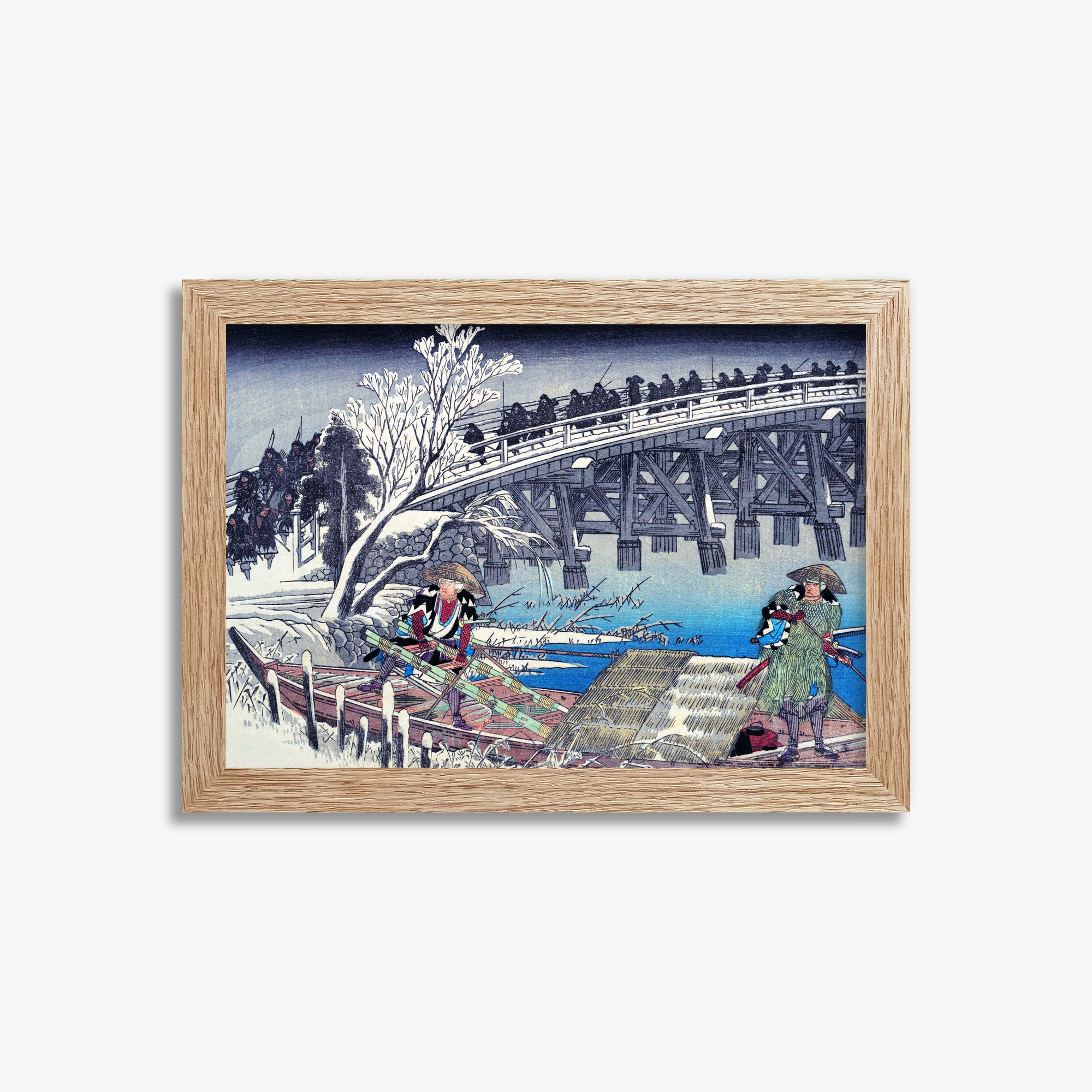 Utagawa Hiroshige: Scene I in Act XI of Chushingura, 21x30cm Framed Art Reproduction With Raw Oak Frame