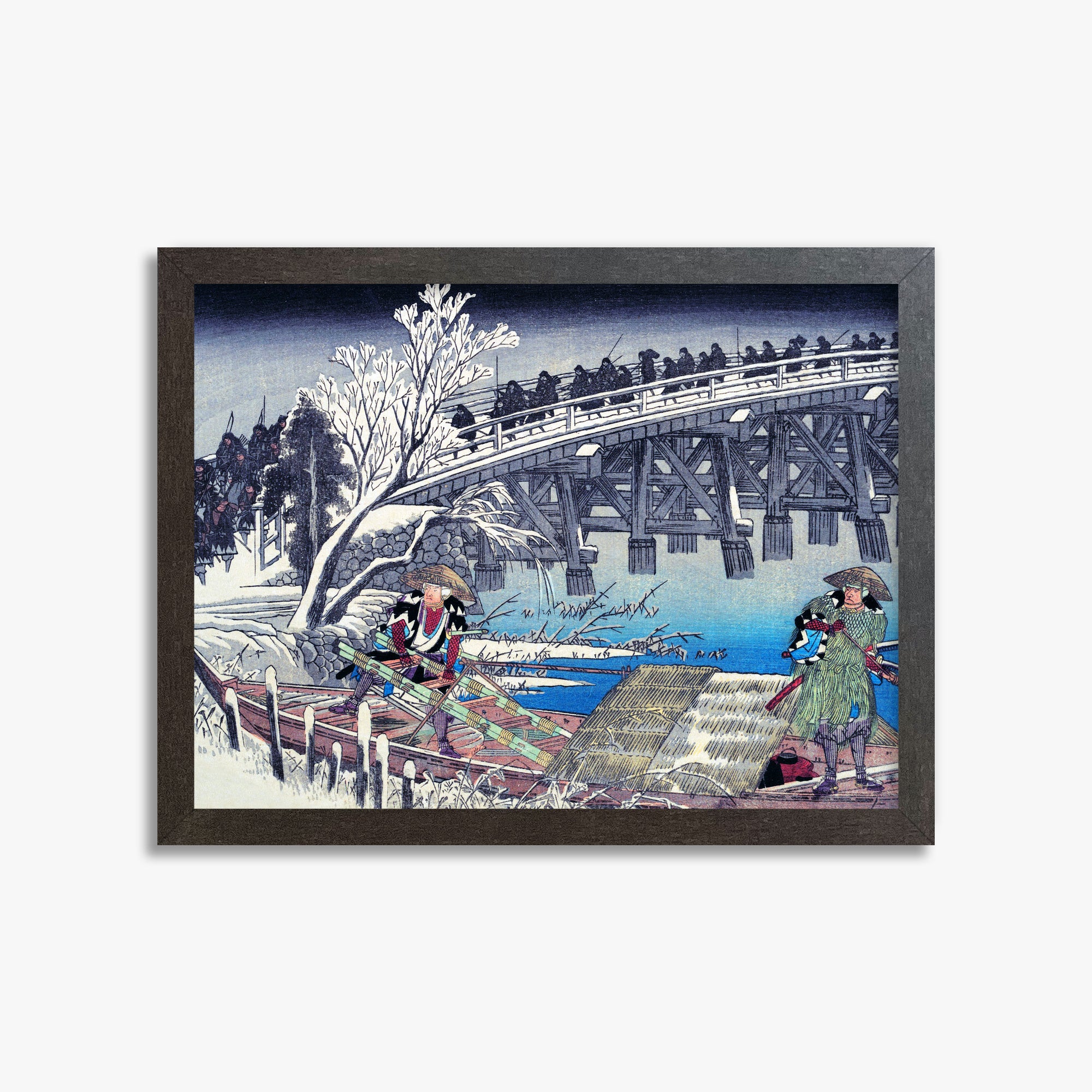 Utagawa Hiroshige: Scene I in Act XI of Chushingura, 30x40cm Framed Art Reproduction With Espresso Frame