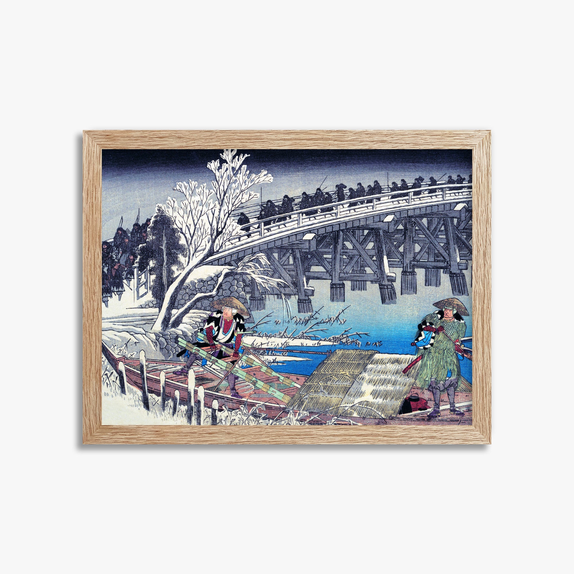 Utagawa Hiroshige: Scene I in Act XI of Chushingura, 30x40cm Framed Art Reproduction With Raw Oak Frame