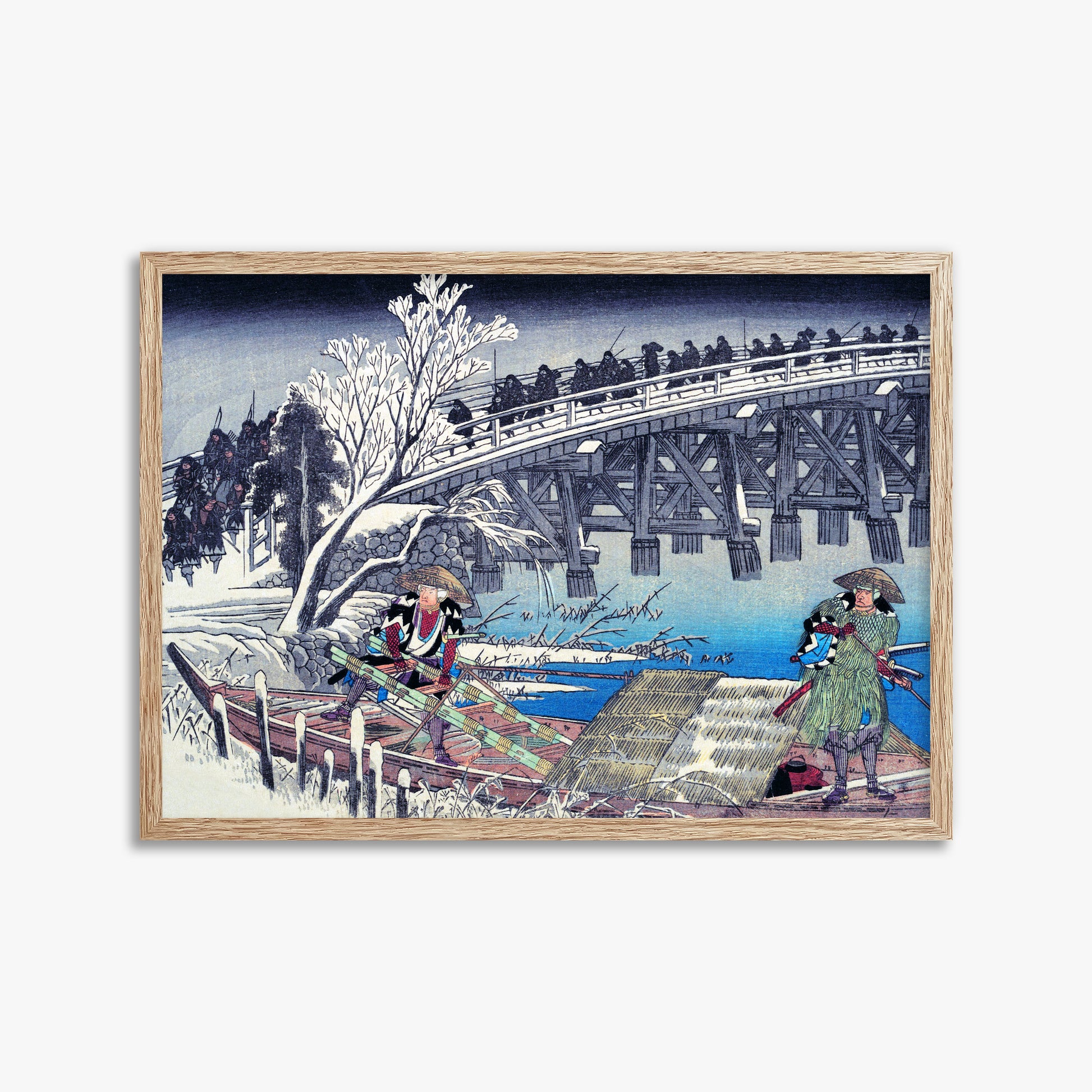 Utagawa Hiroshige: Scene I in Act XI of Chushingura, 50x70cm Framed Art Reproduction With Raw Oak Frame
