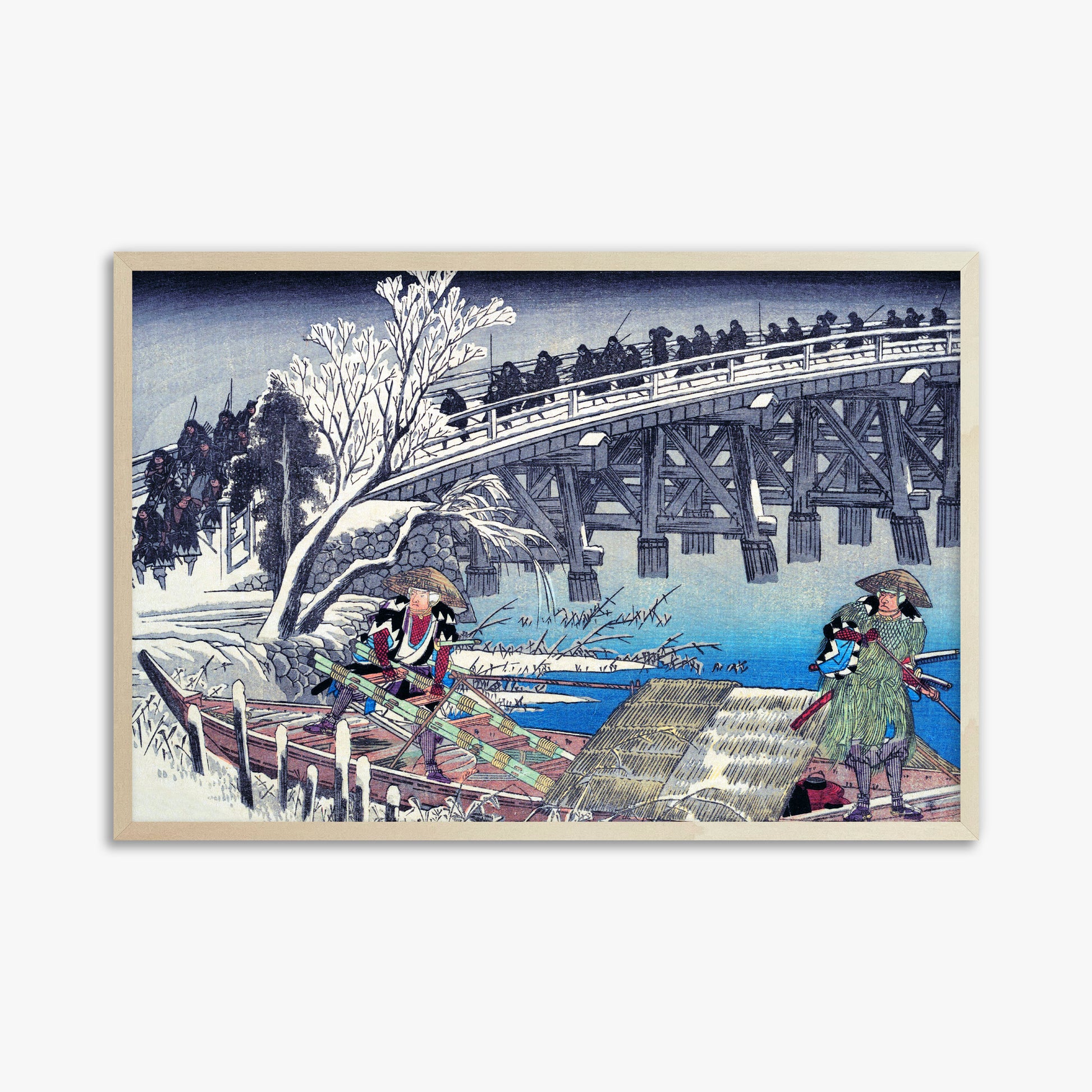 Utagawa Hiroshige: Scene I in Act XI of Chushingura, 61x91cm Framed Art Reproduction With Lime Wood Frame