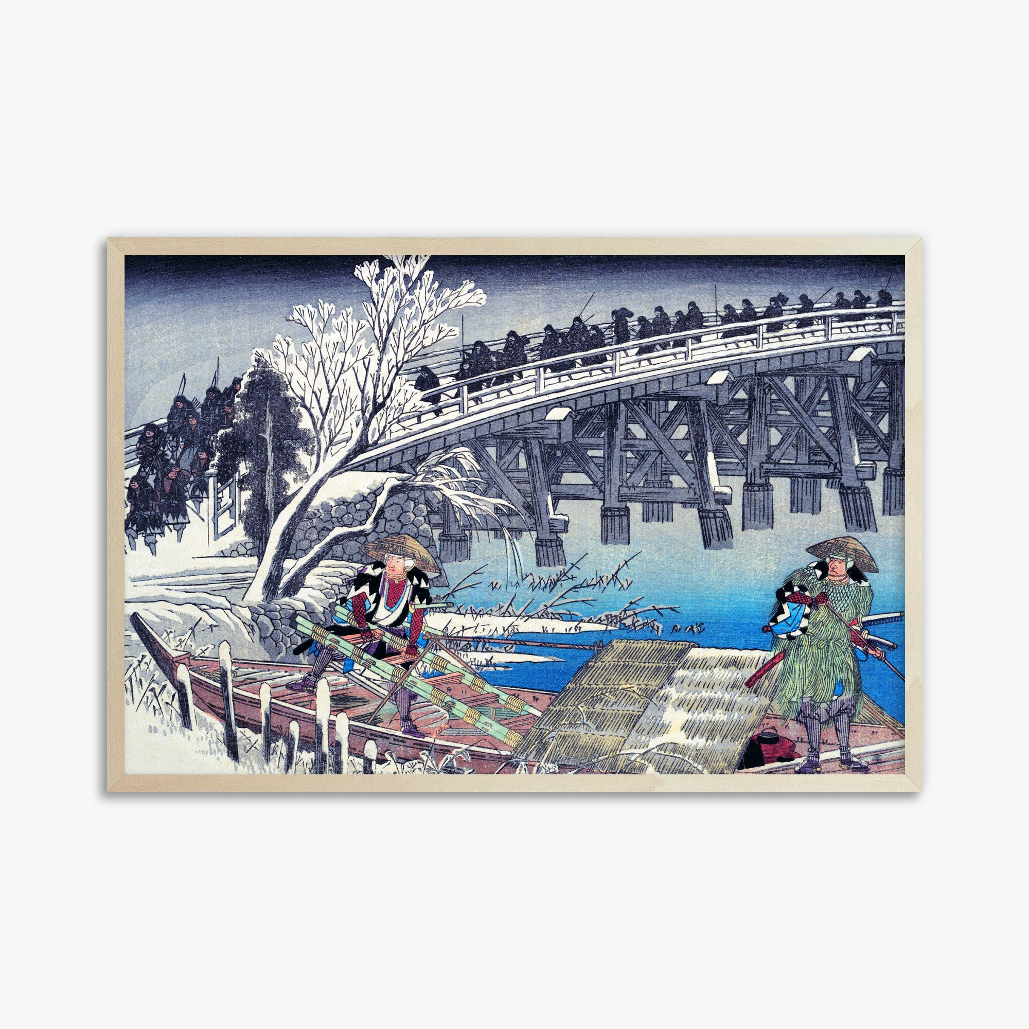 Utagawa Hiroshige: Scene I in Act XI of Chushingura, 61x91cm Framed Art Reproduction With Lime Wood Frame