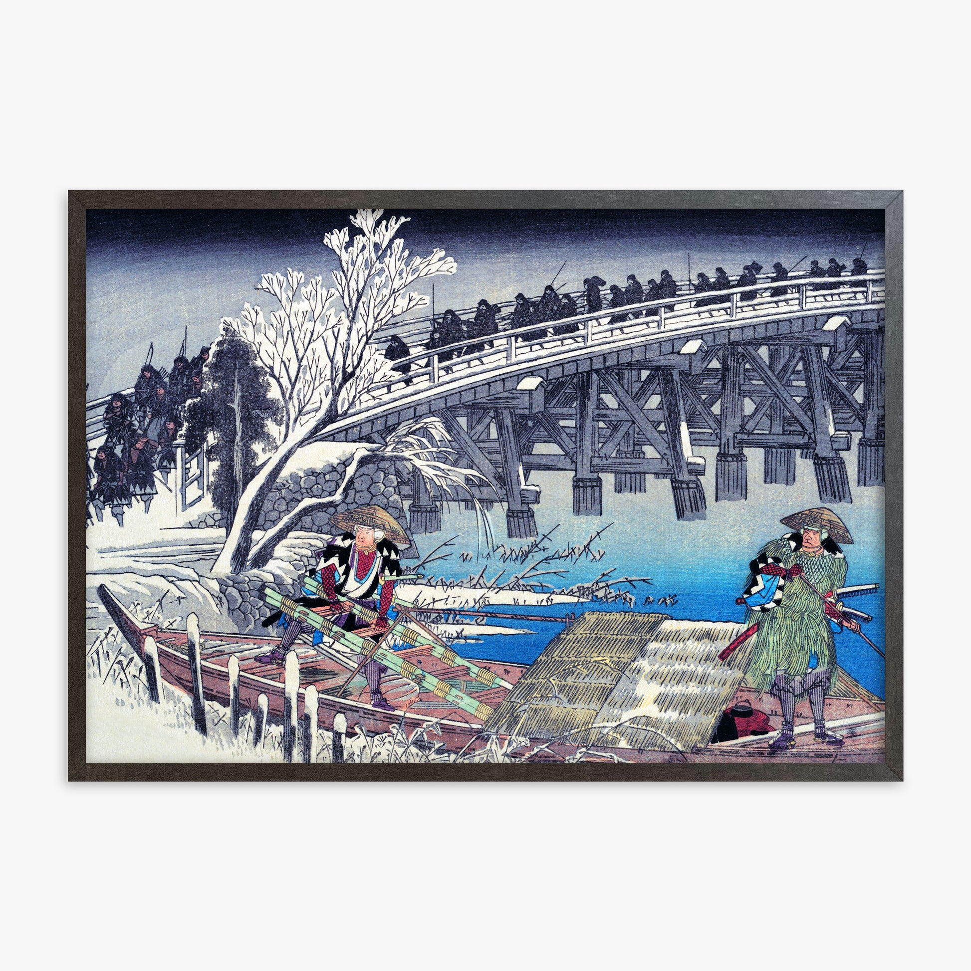 Utagawa Hiroshige: Scene I in Act XI of Chushingura, 70x100cm Framed Art Reproduction With Espresso Frame
