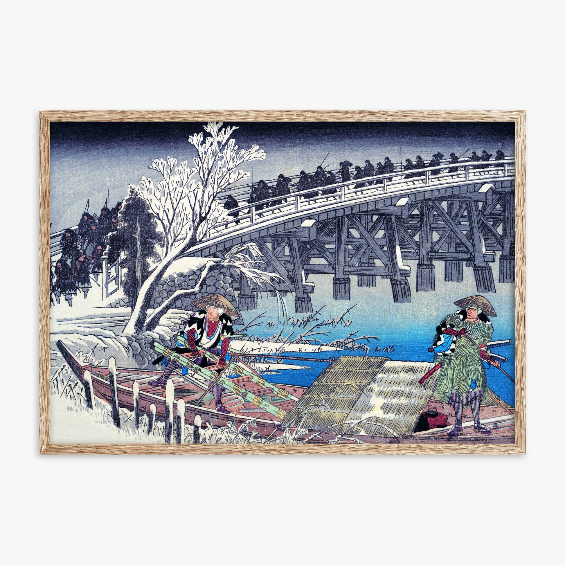 Utagawa Hiroshige: Scene I in Act XI of Chushingura, 70x100cm Framed Art Reproduction With Raw Oak Frame