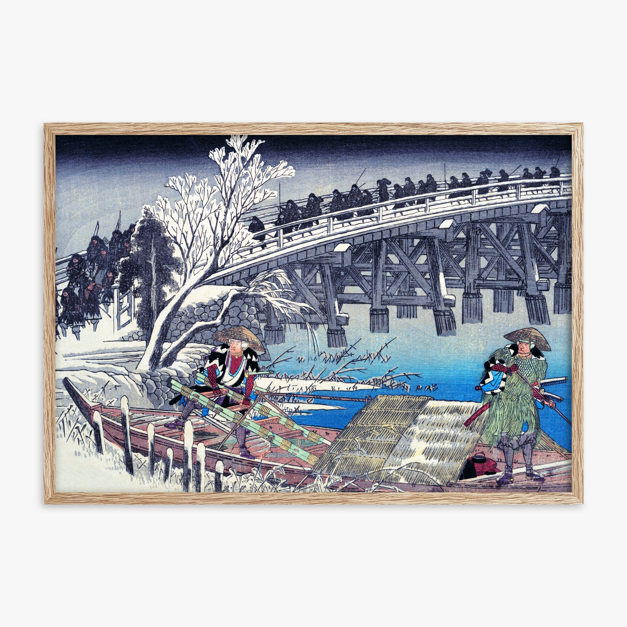 Utagawa Hiroshige: Scene I in Act XI of Chushingura, 70x100cm Framed Art Reproduction With Raw Oak Frame
