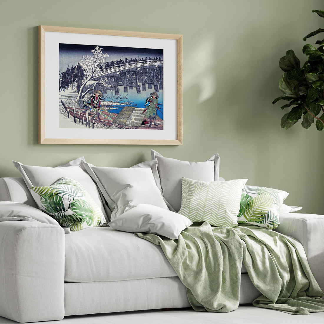 Utagawa Hiroshige: Scene I in Act XI of Chushingura, 50x70cm Framed Art Reproduction With Black Frame