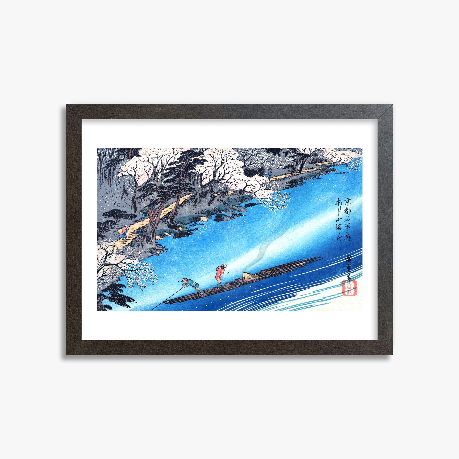 Utagawa Hiroshige: Arashiyama Manka, 30x40cm Framed Art Reproduction With Espresso Frame