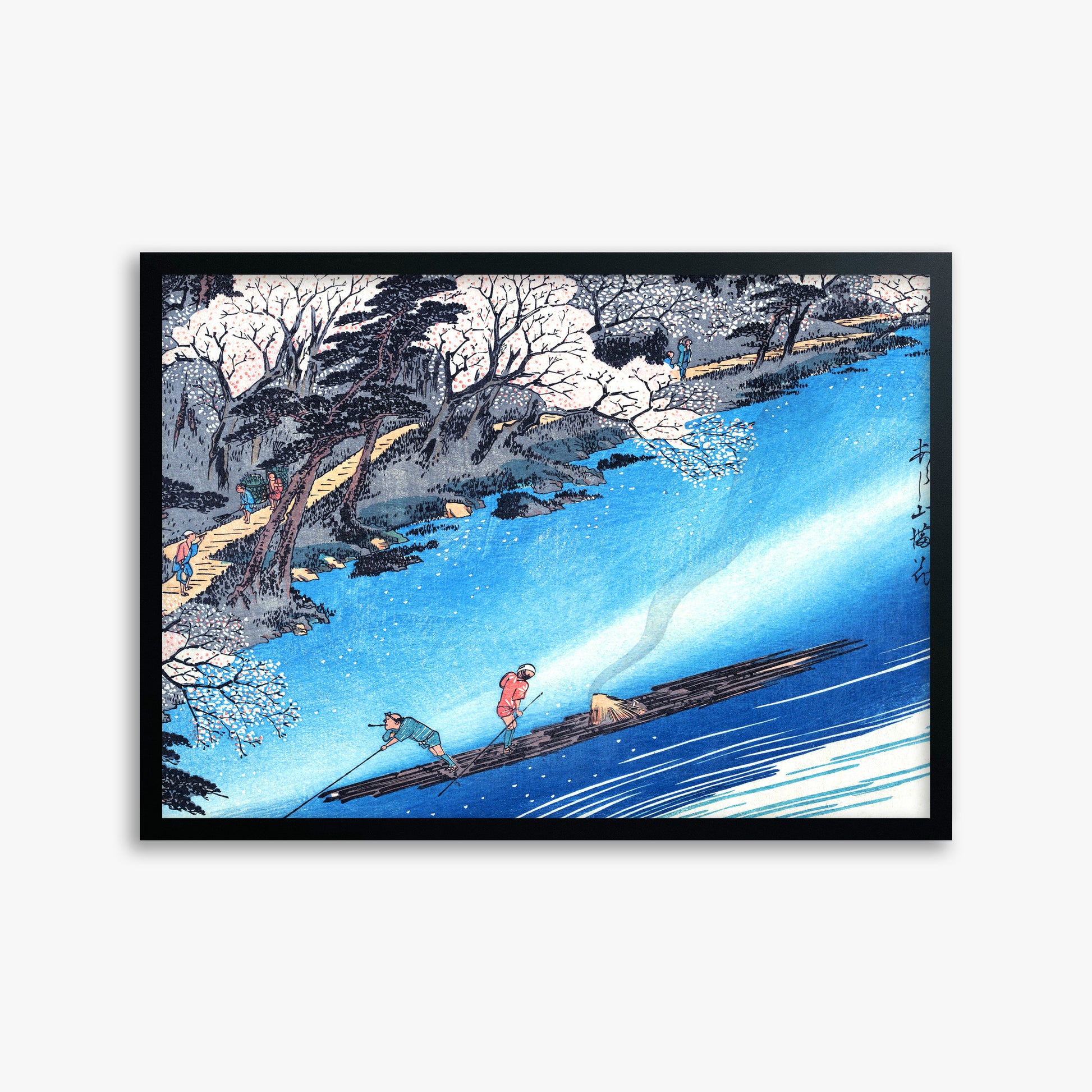Utagawa Hiroshige: Arashiyama Manka, 50x70cm Framed Art Reproduction With Black Frame