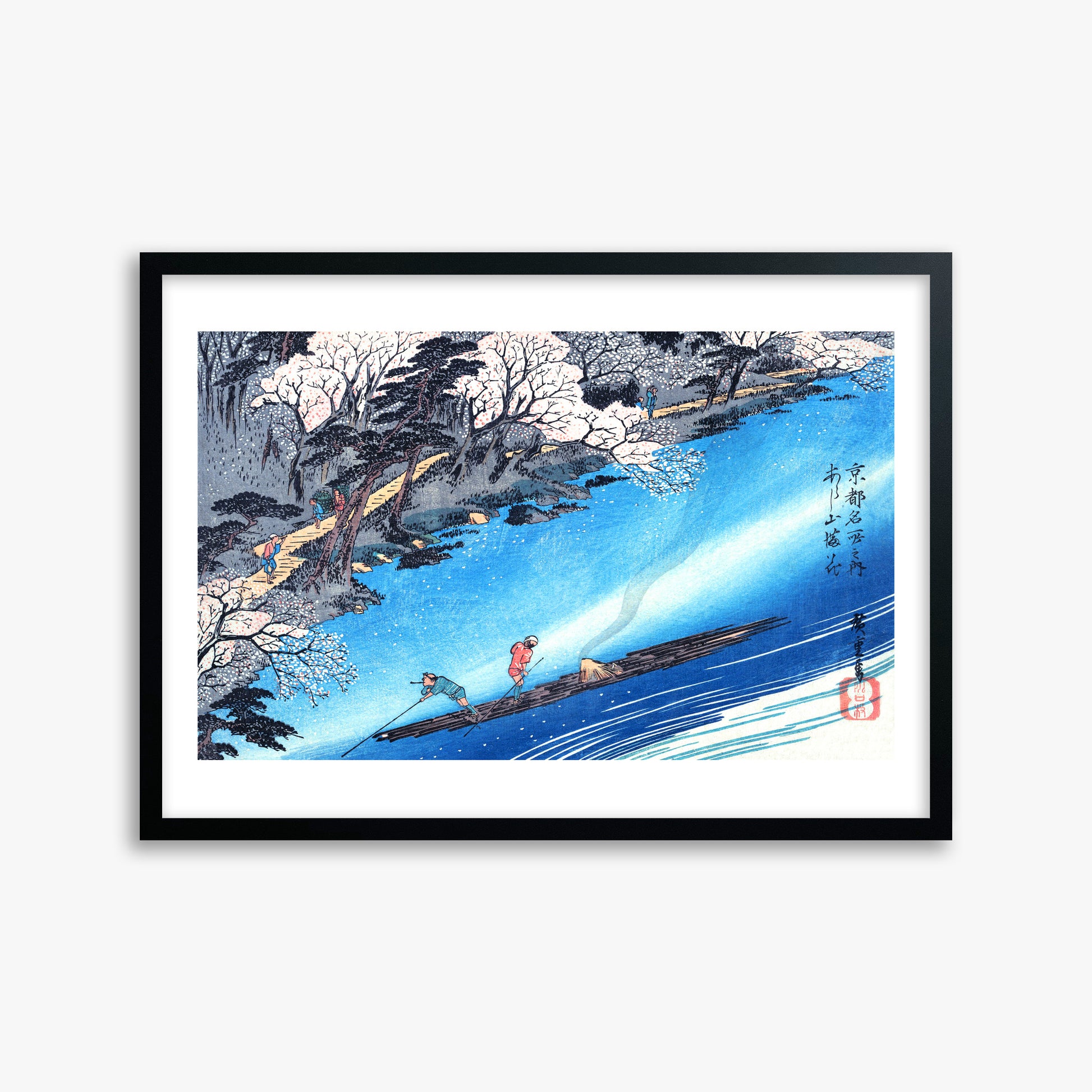 Utagawa Hiroshige: Arashiyama Manka, 50x70cm Framed Art Reproduction With Black Frame