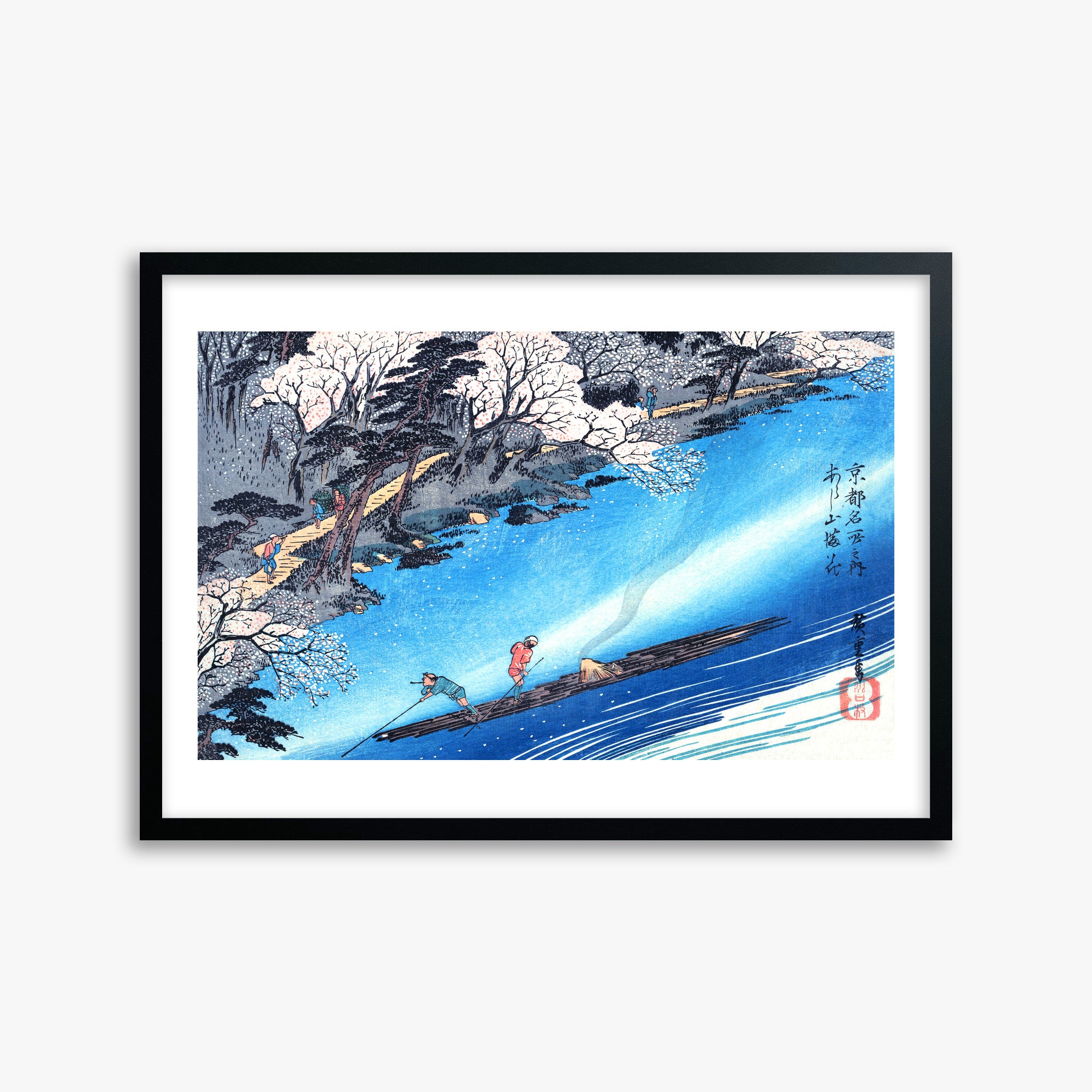 Utagawa Hiroshige: Arashiyama Manka, 50x70cm Framed Art Reproduction With Black Frame