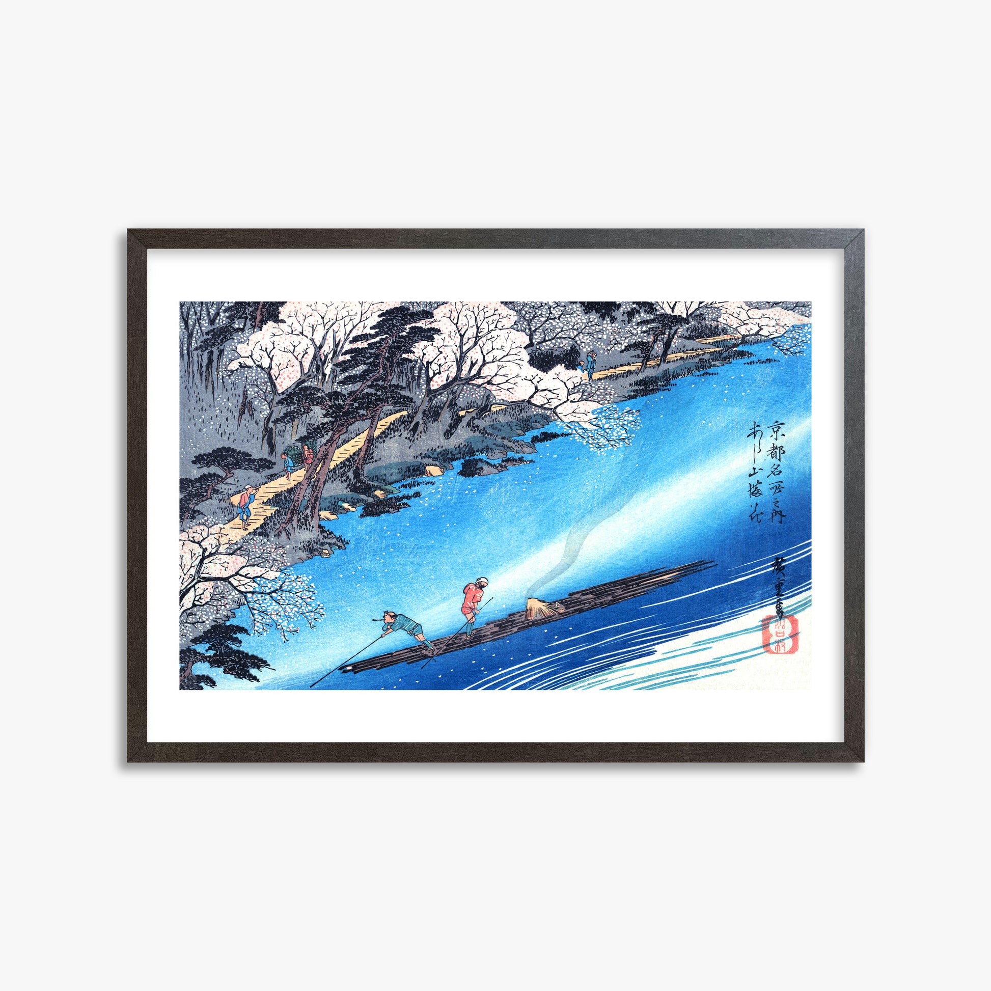 Utagawa Hiroshige: Arashiyama Manka, 50x70cm Framed Art Reproduction With Espresso Frame