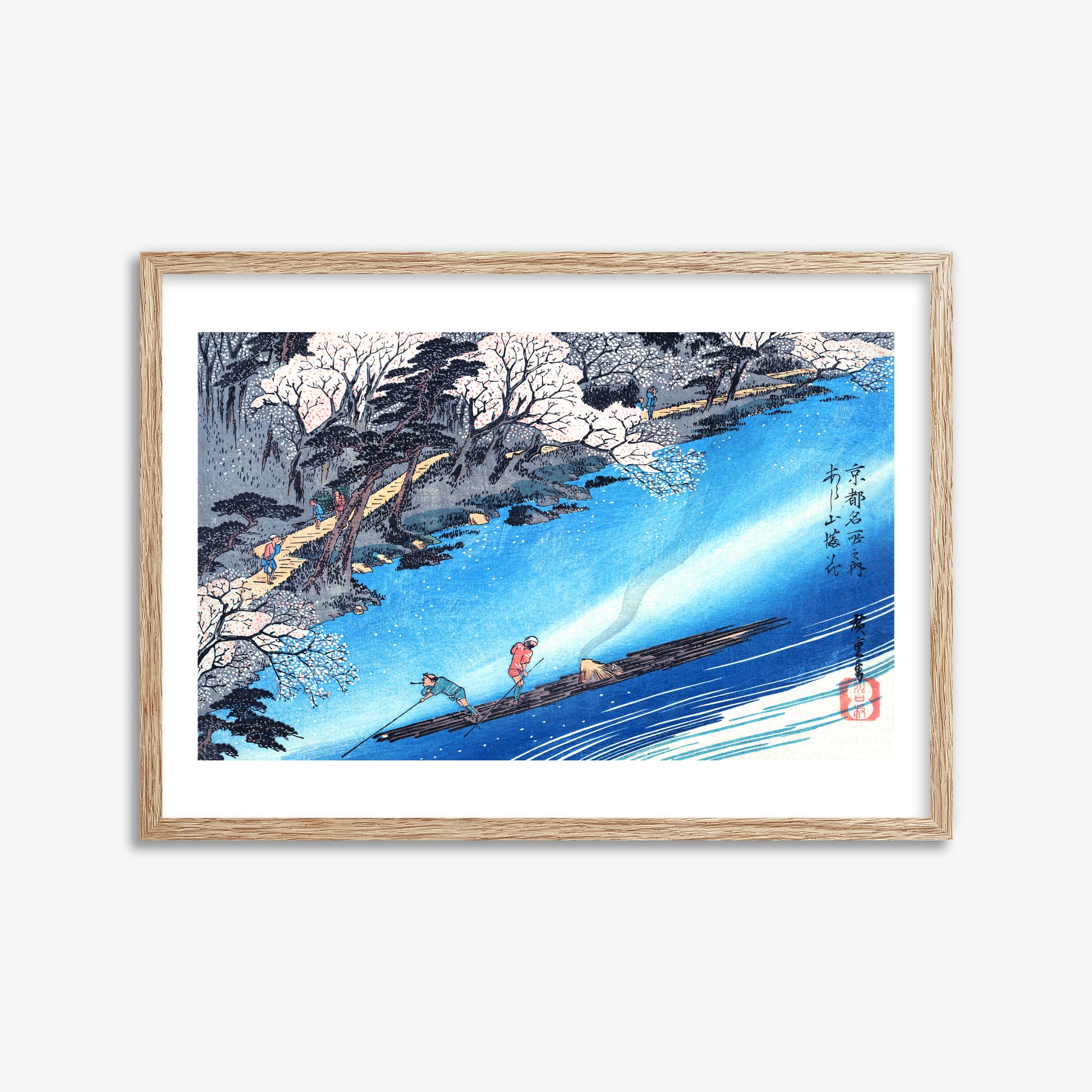 Utagawa Hiroshige: Arashiyama Manka, 50x70cm Framed Art Reproduction With Raw Oak Frame