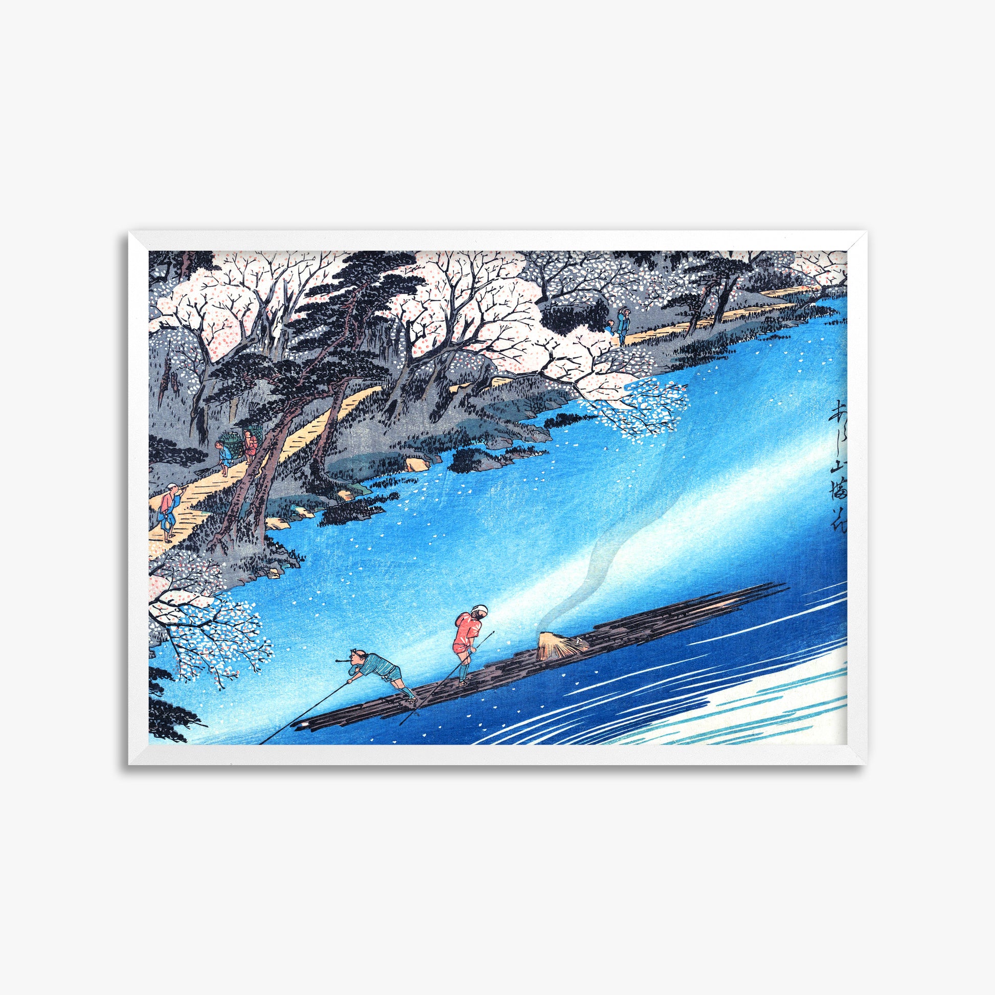 Utagawa Hiroshige: Arashiyama Manka, 50x70cm Framed Art Reproduction With White Frame