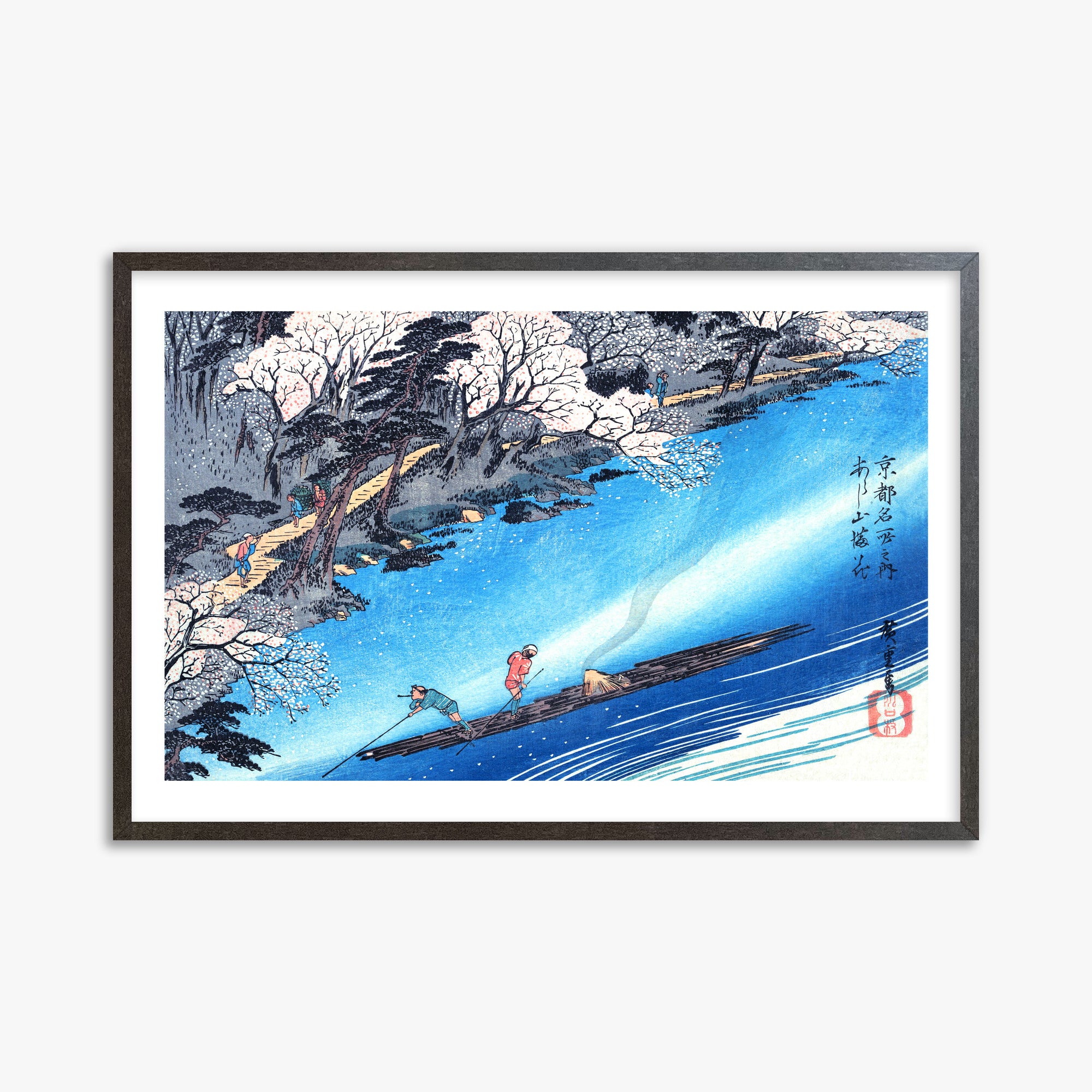Utagawa Hiroshige: Arashiyama Manka, 61x91cm Framed Art Reproduction With Espresso Frame