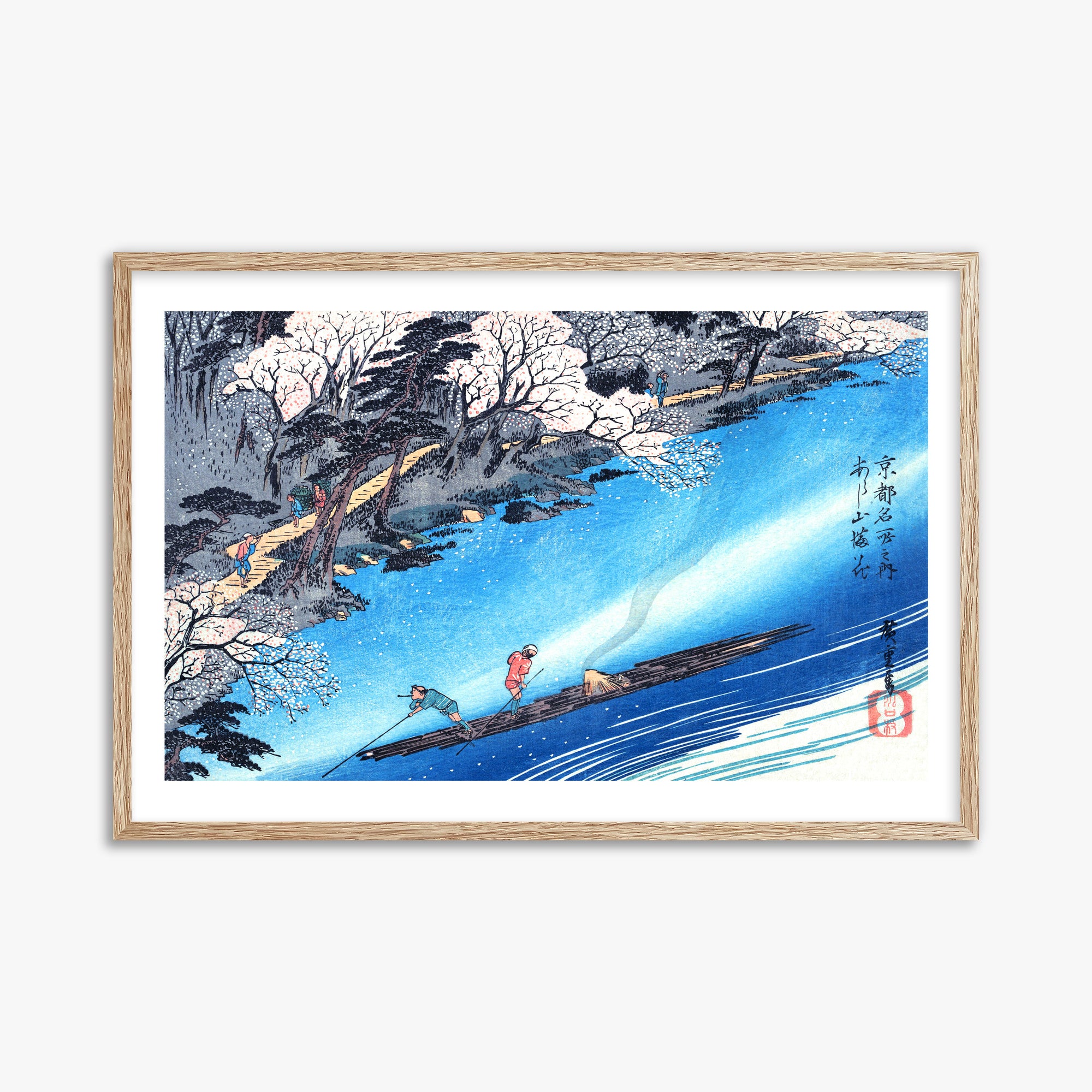 Utagawa Hiroshige: Arashiyama Manka, 61x91cm Framed Art Reproduction With Raw Oak Frame