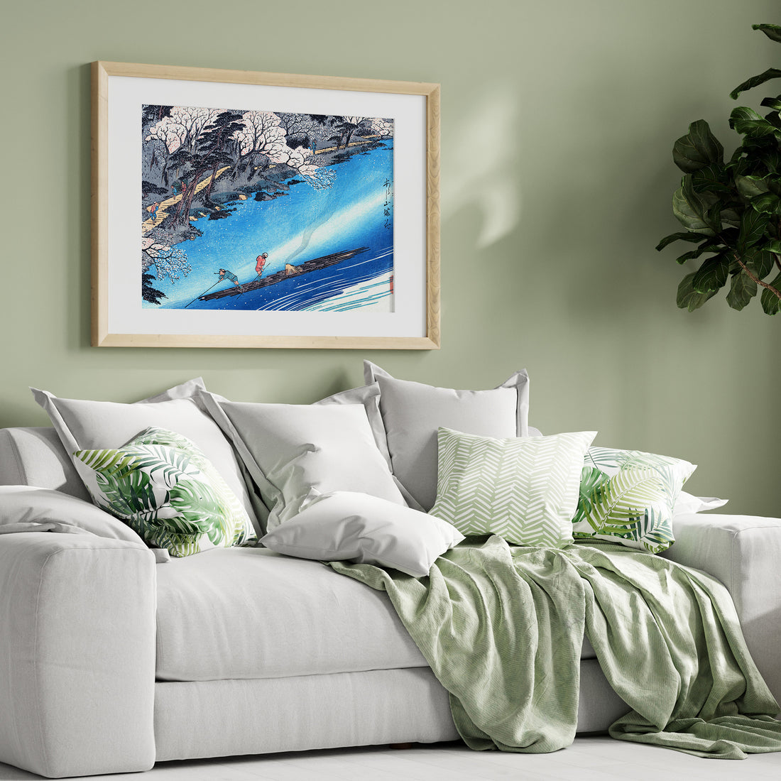 Utagawa Hiroshige: Arashiyama Manka, 50x70cm Framed Art Reproduction With Black Frame
